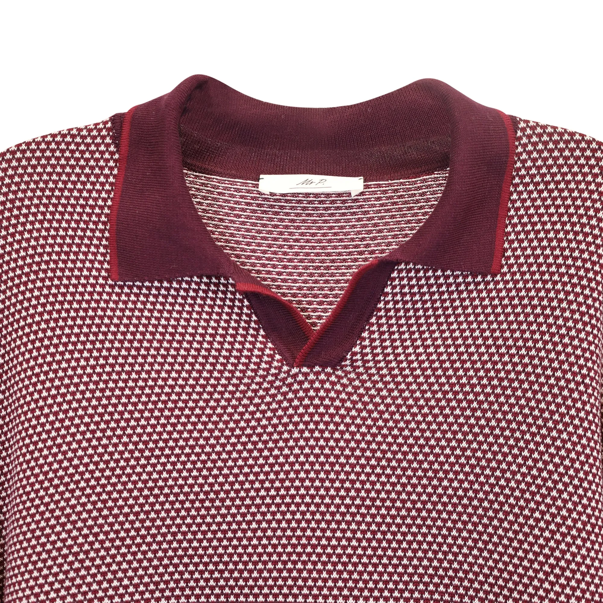 Mr P. Slim-Fit Honeycomb-Knit Polo Long-Sleeve Shirt in Red Cotton
