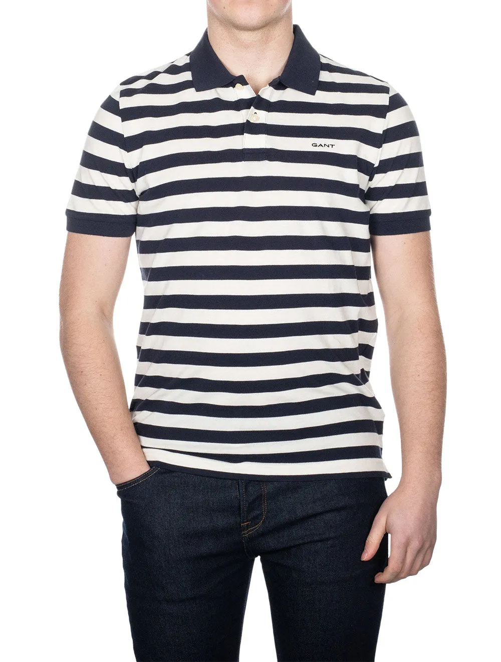 Multi Stripe Short Sleeve Pique Evening Blue