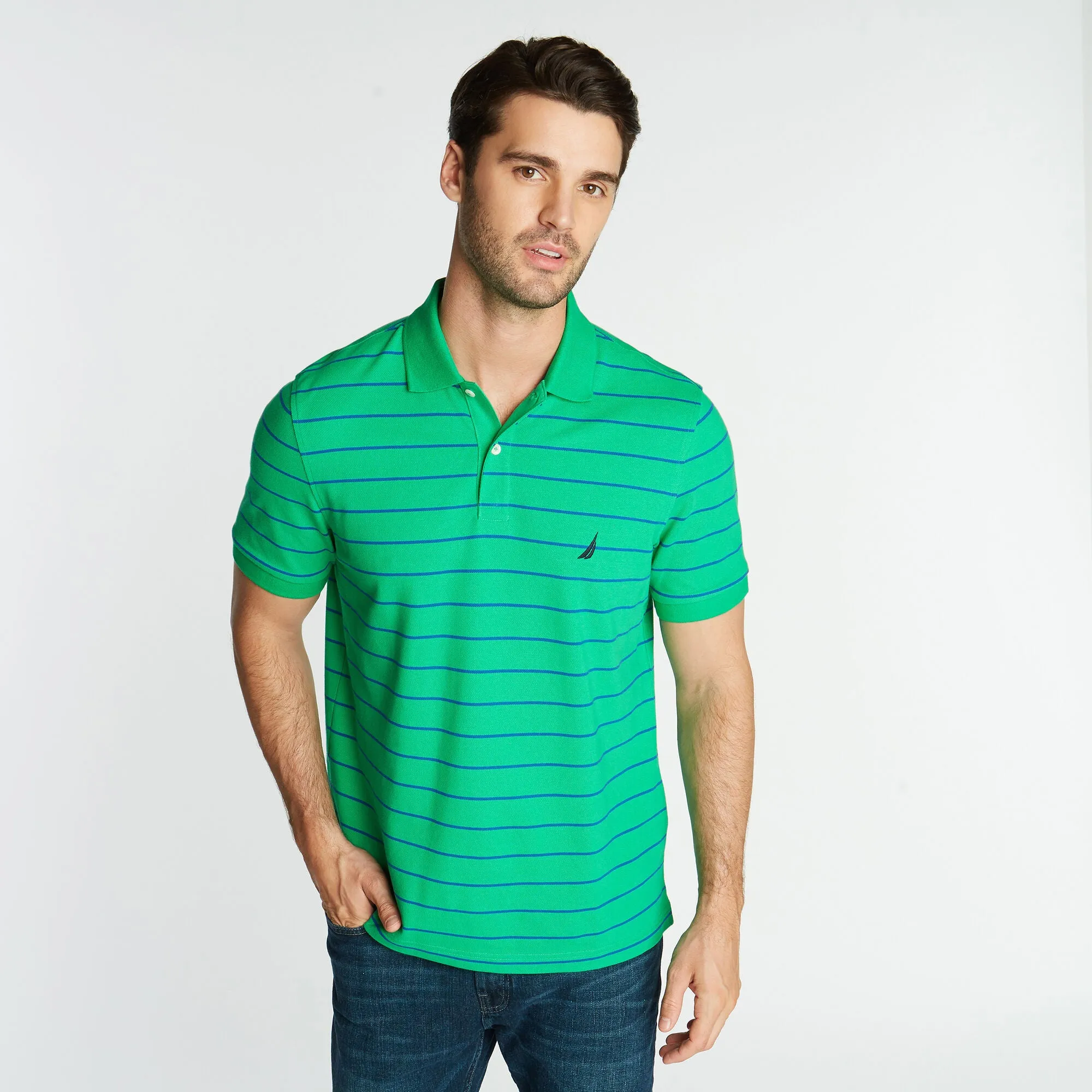 Nautica Mens Classic Fit Striped Deck Polo