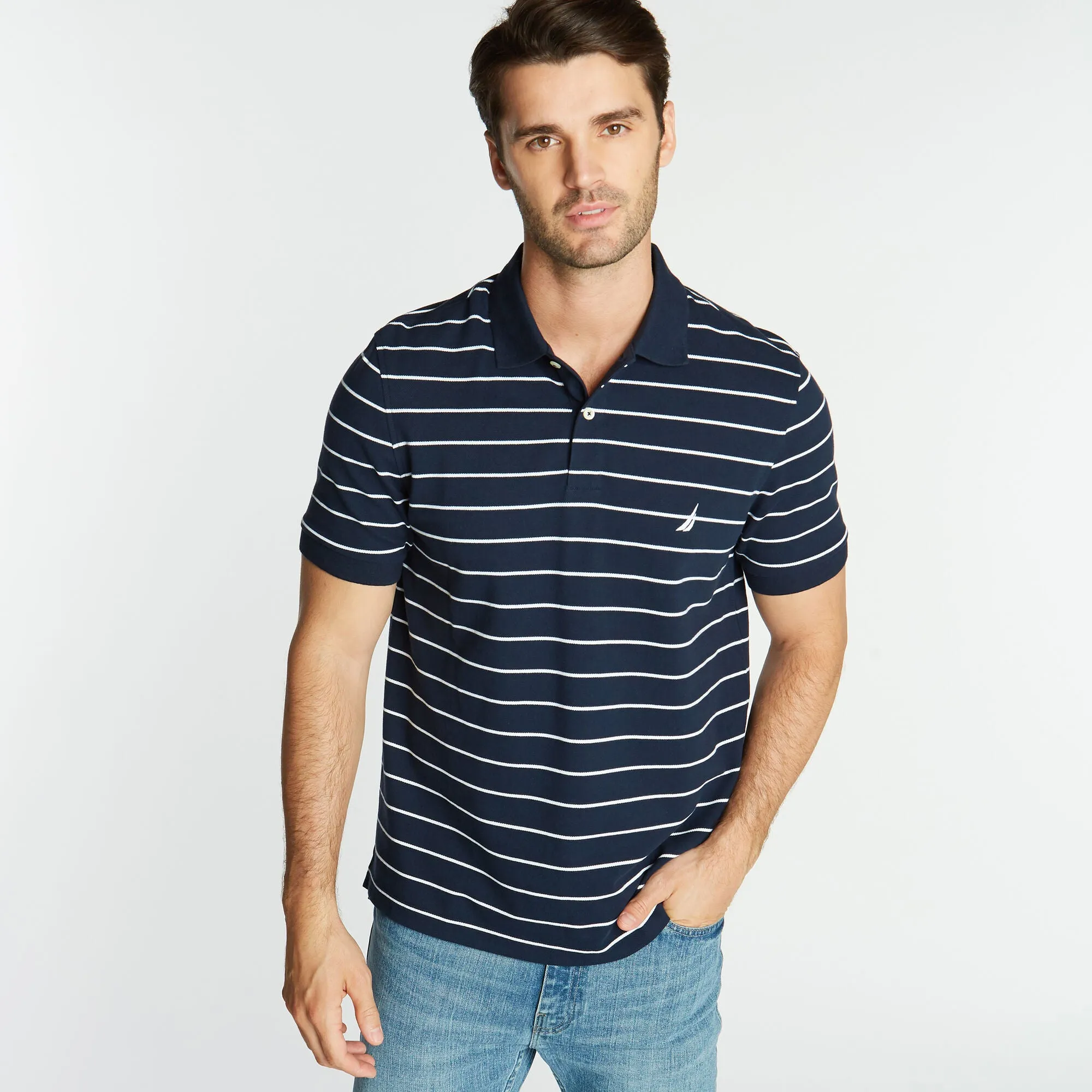 Nautica Mens Classic Fit Striped Deck Polo