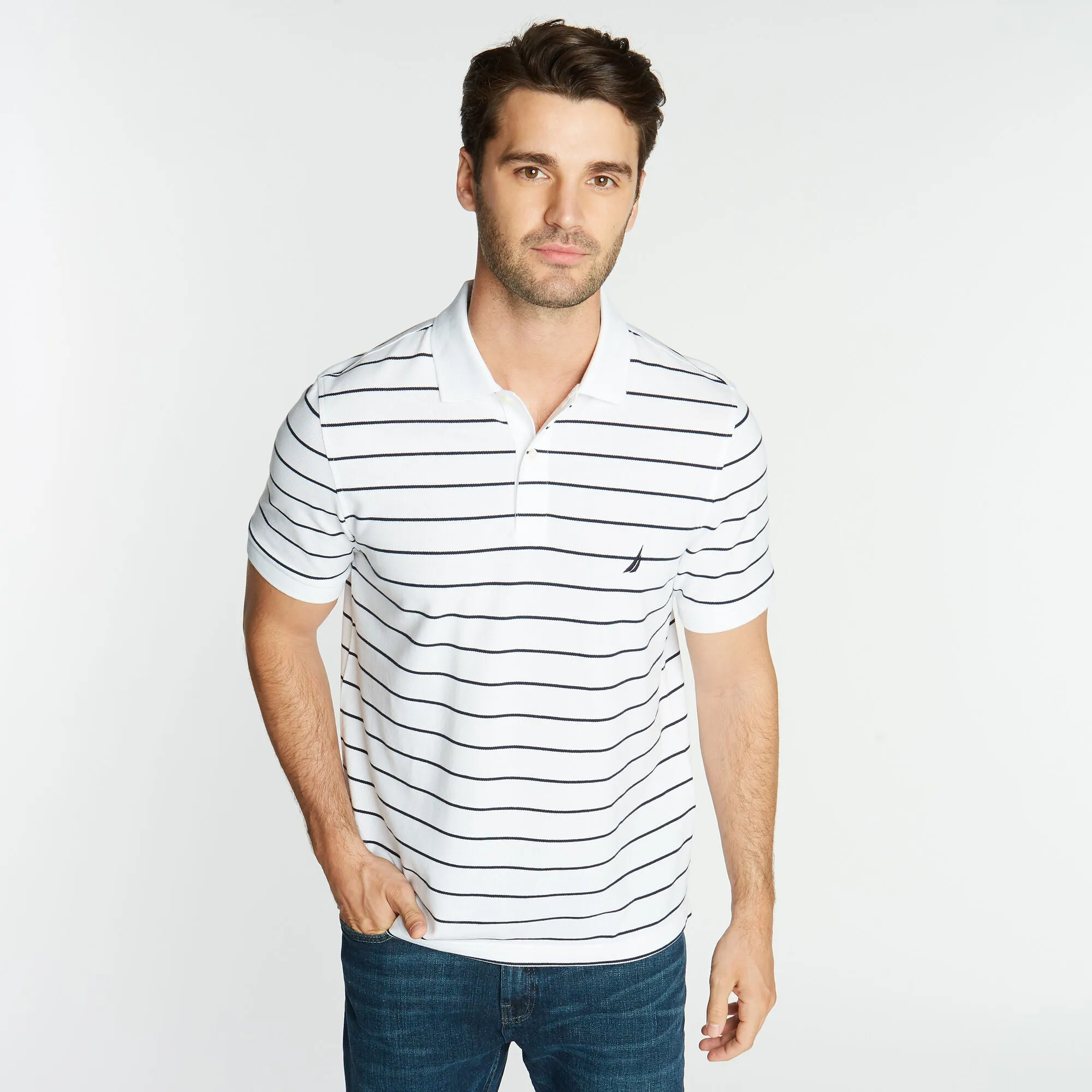 Nautica Mens Classic Fit Striped Deck Polo