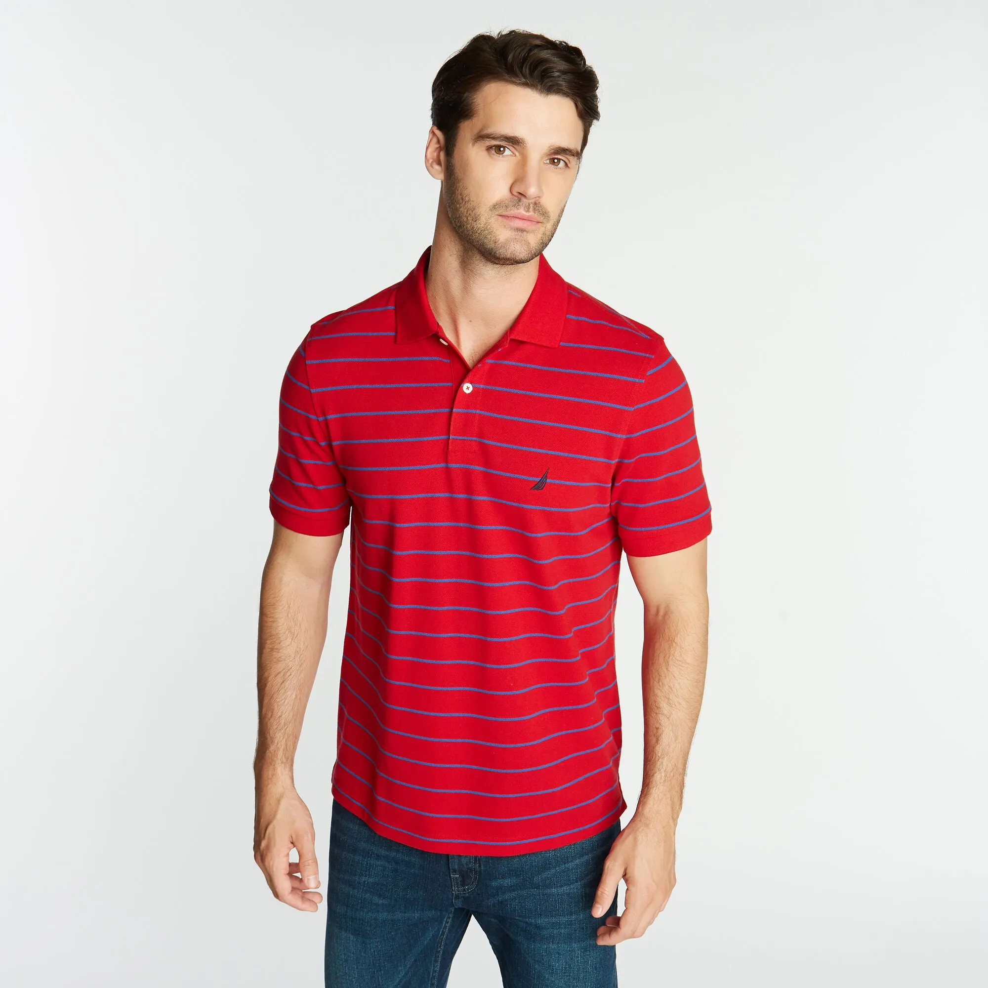Nautica Mens Classic Fit Striped Deck Polo