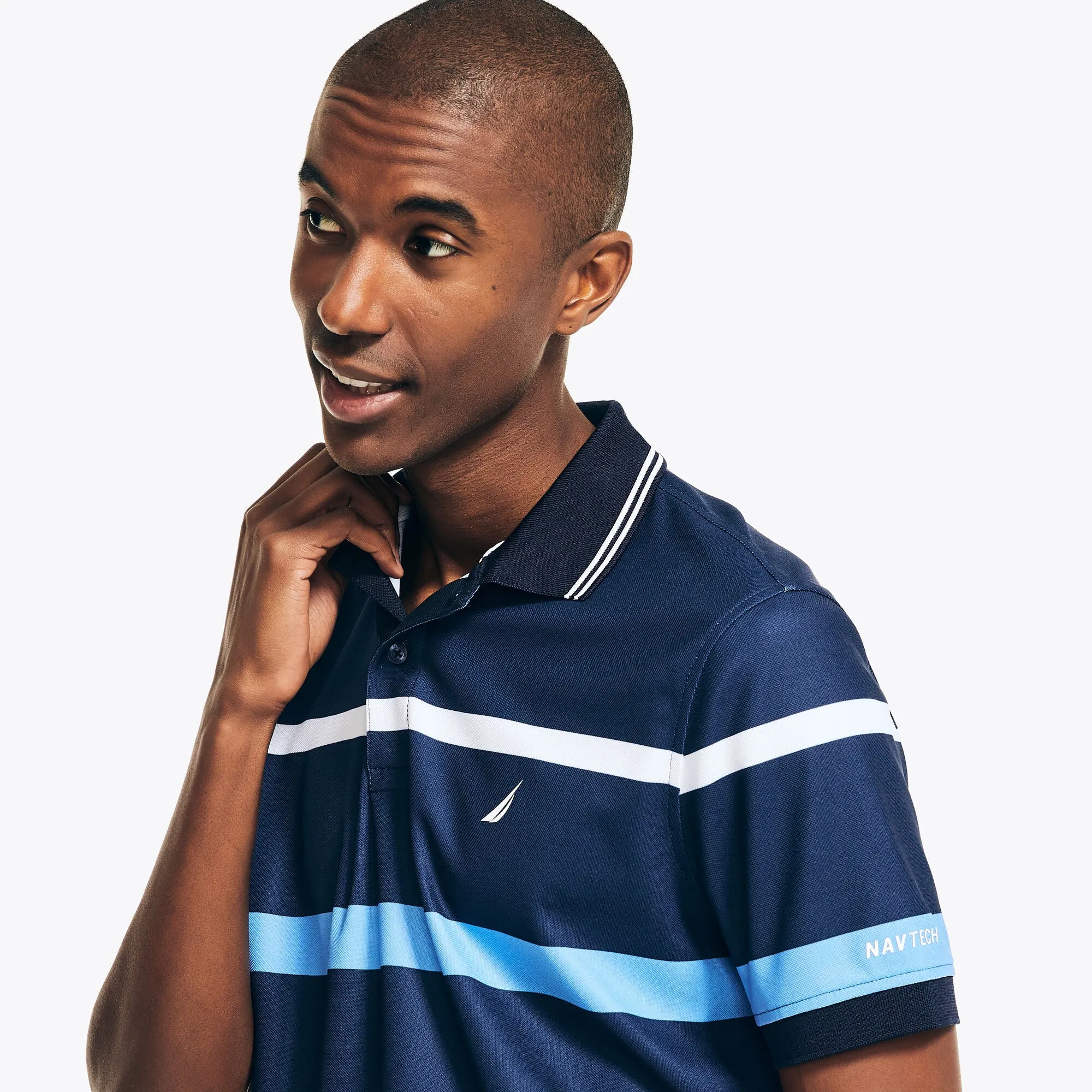Nautica Mens Navtech Sustainably Crafted Classic Fit Striped Polo
