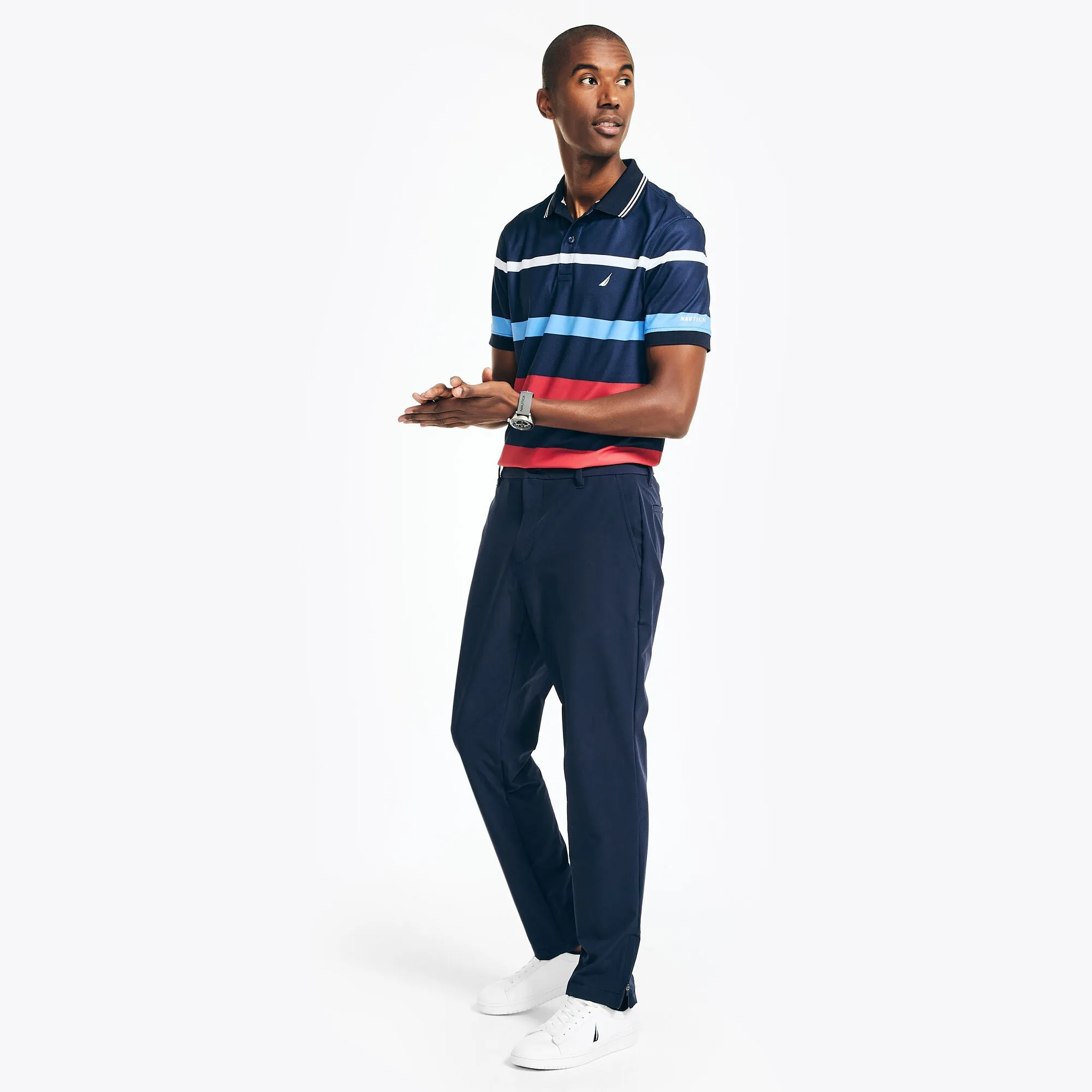 Nautica Mens Navtech Sustainably Crafted Classic Fit Striped Polo