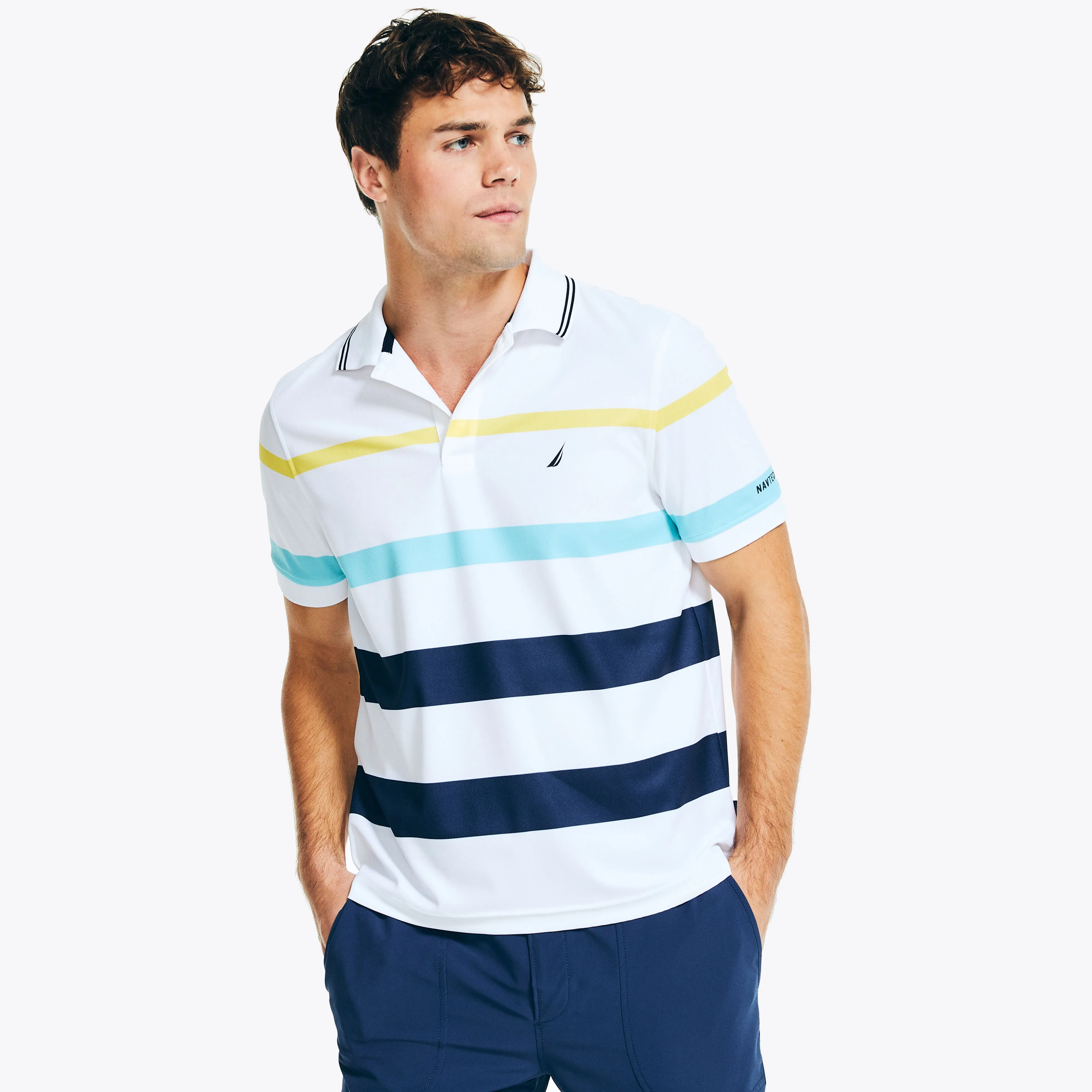 Nautica Mens Navtech Sustainably Crafted Classic Fit Striped Polo