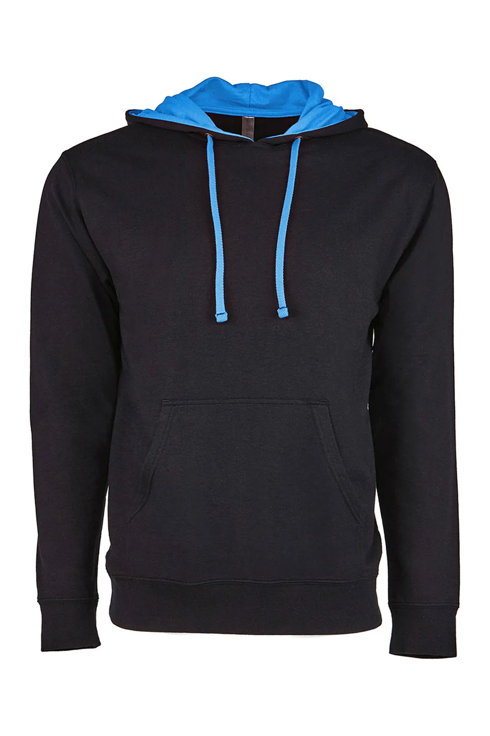 Next Level Mens French Terry Fleece Hooded Sweatshirt Hoodie w/ Pouch Pocket - Black/Turquoise Blue