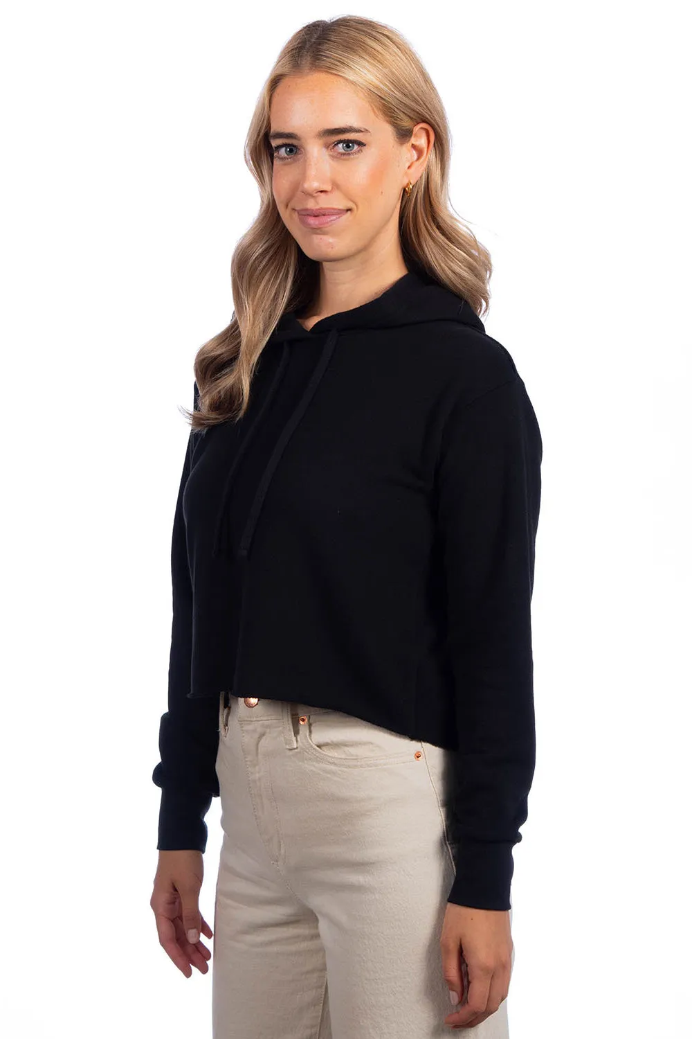 Next Level Womens Cropped Hooded Sweatshirt Hoodie - Black