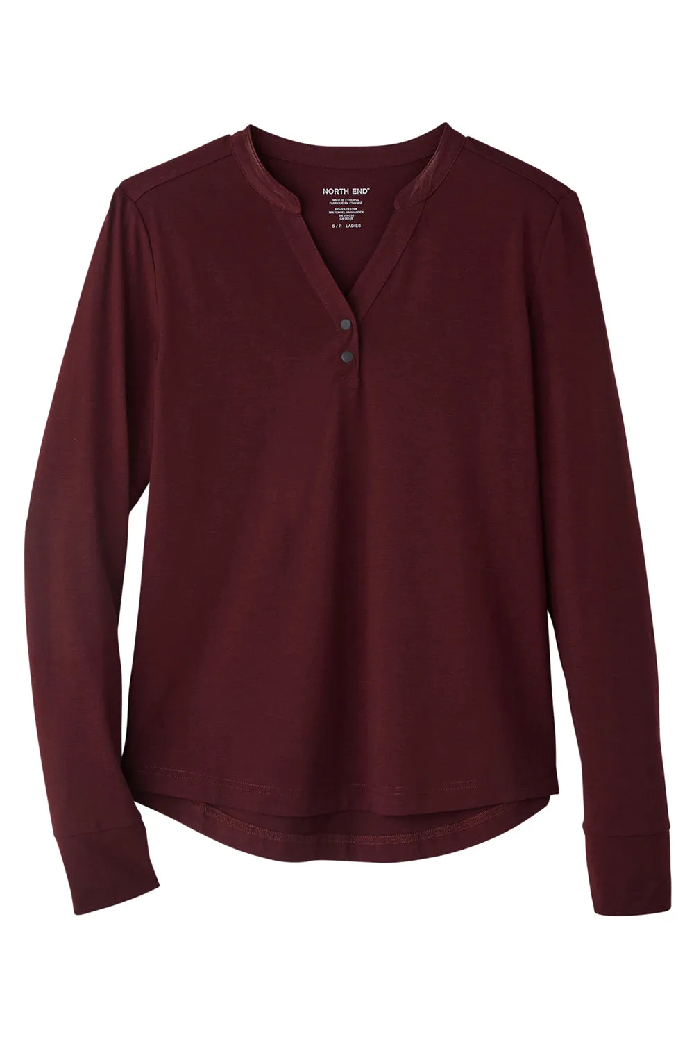 North End Womens Jaq Performance Moisture Wicking Long Sleeve Polo Shirt - Burgundy