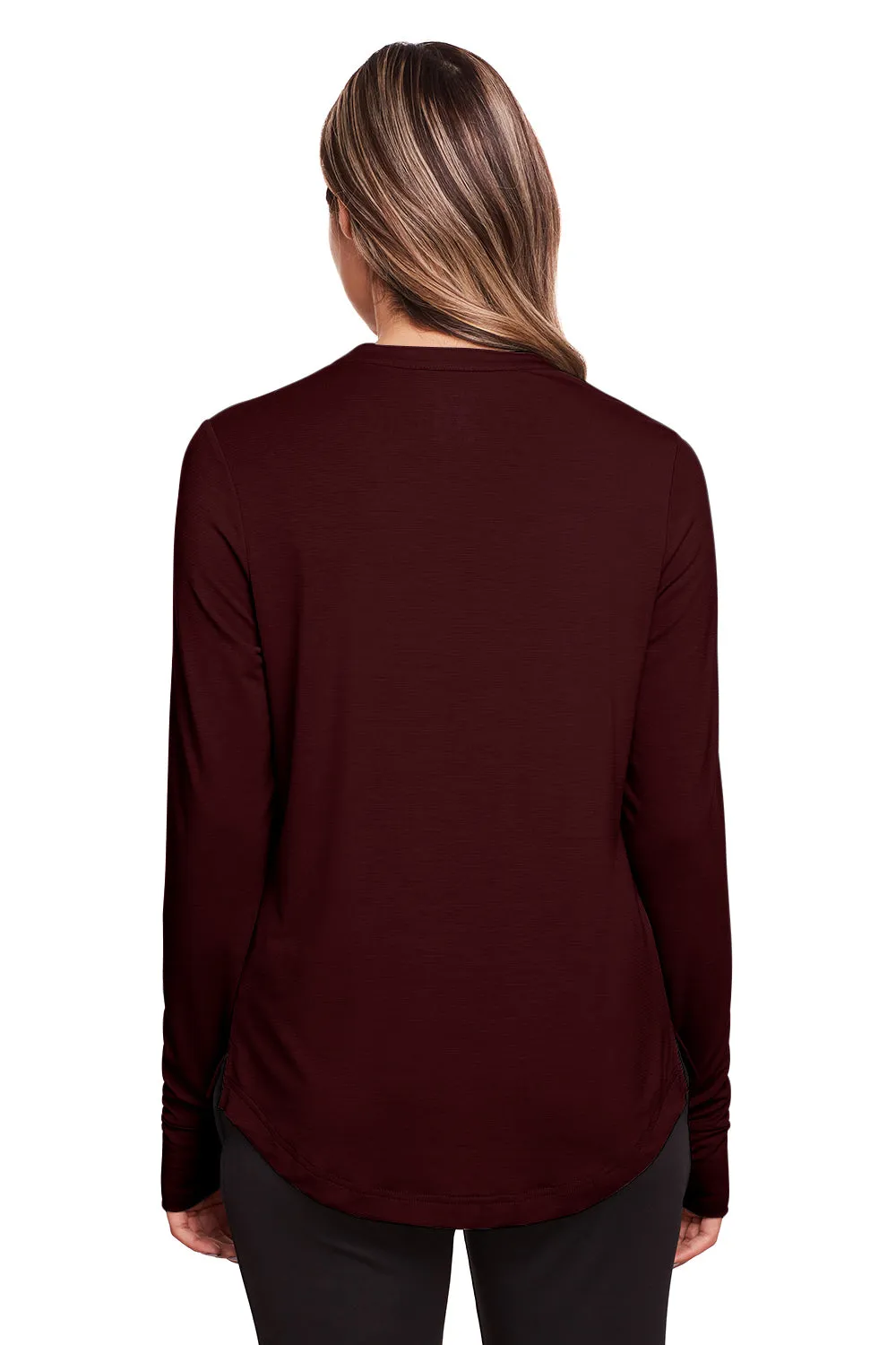 North End Womens Jaq Performance Moisture Wicking Long Sleeve Polo Shirt - Burgundy