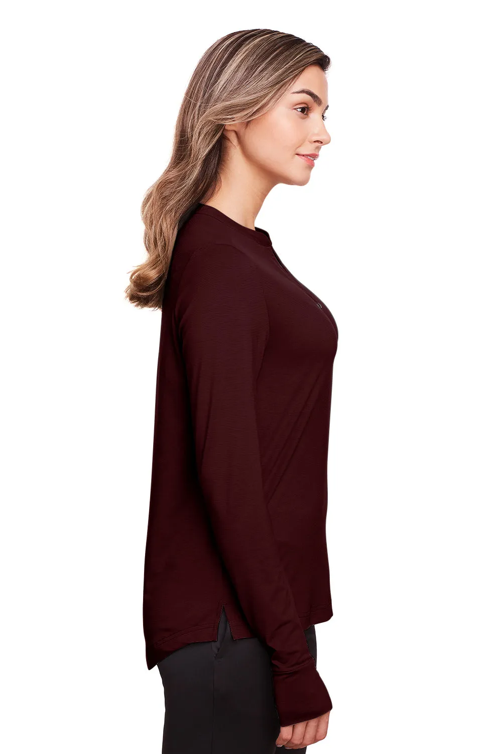 North End Womens Jaq Performance Moisture Wicking Long Sleeve Polo Shirt - Burgundy