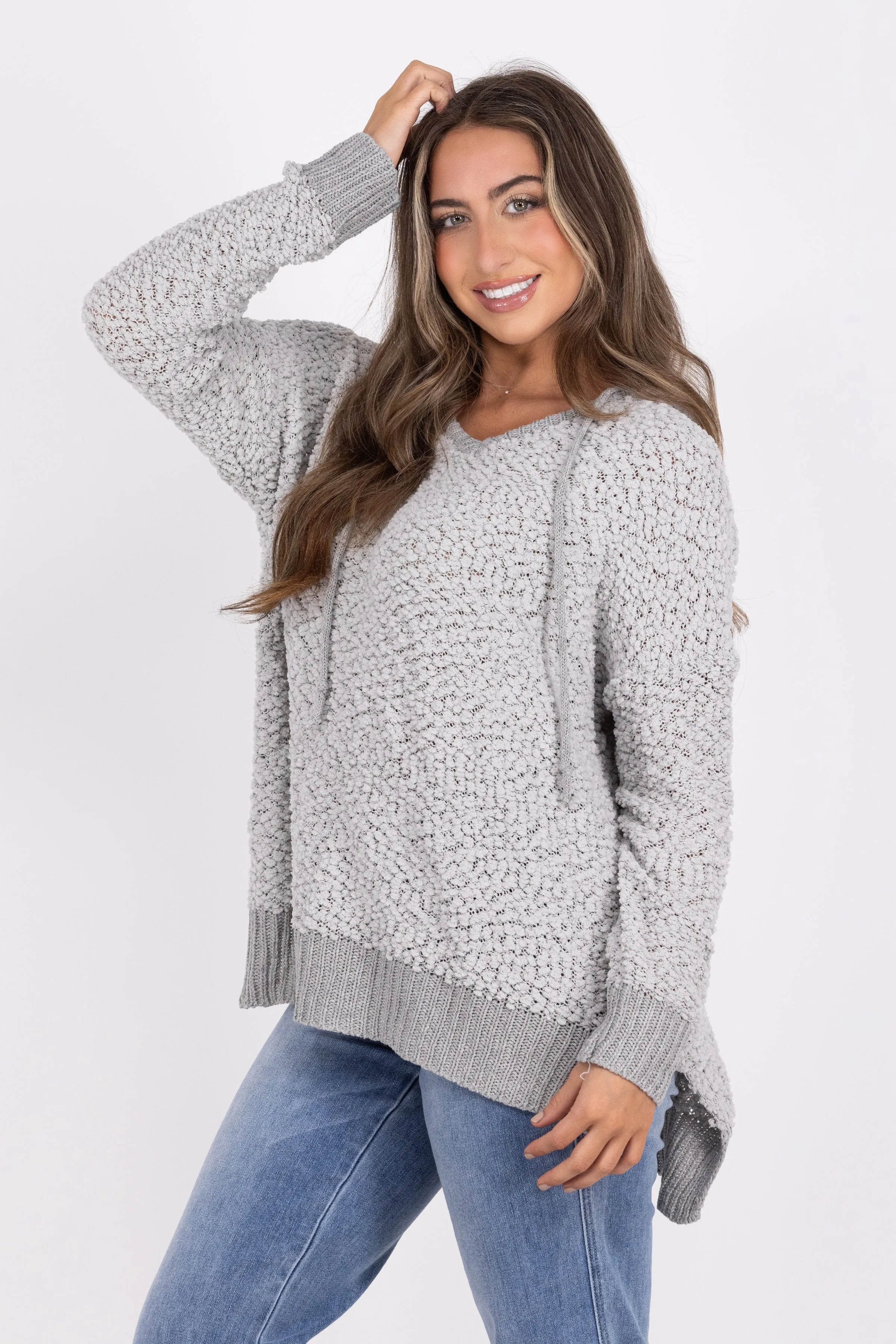 Perfectly For Popcorn Women's V-Neck Hooded Sweater
