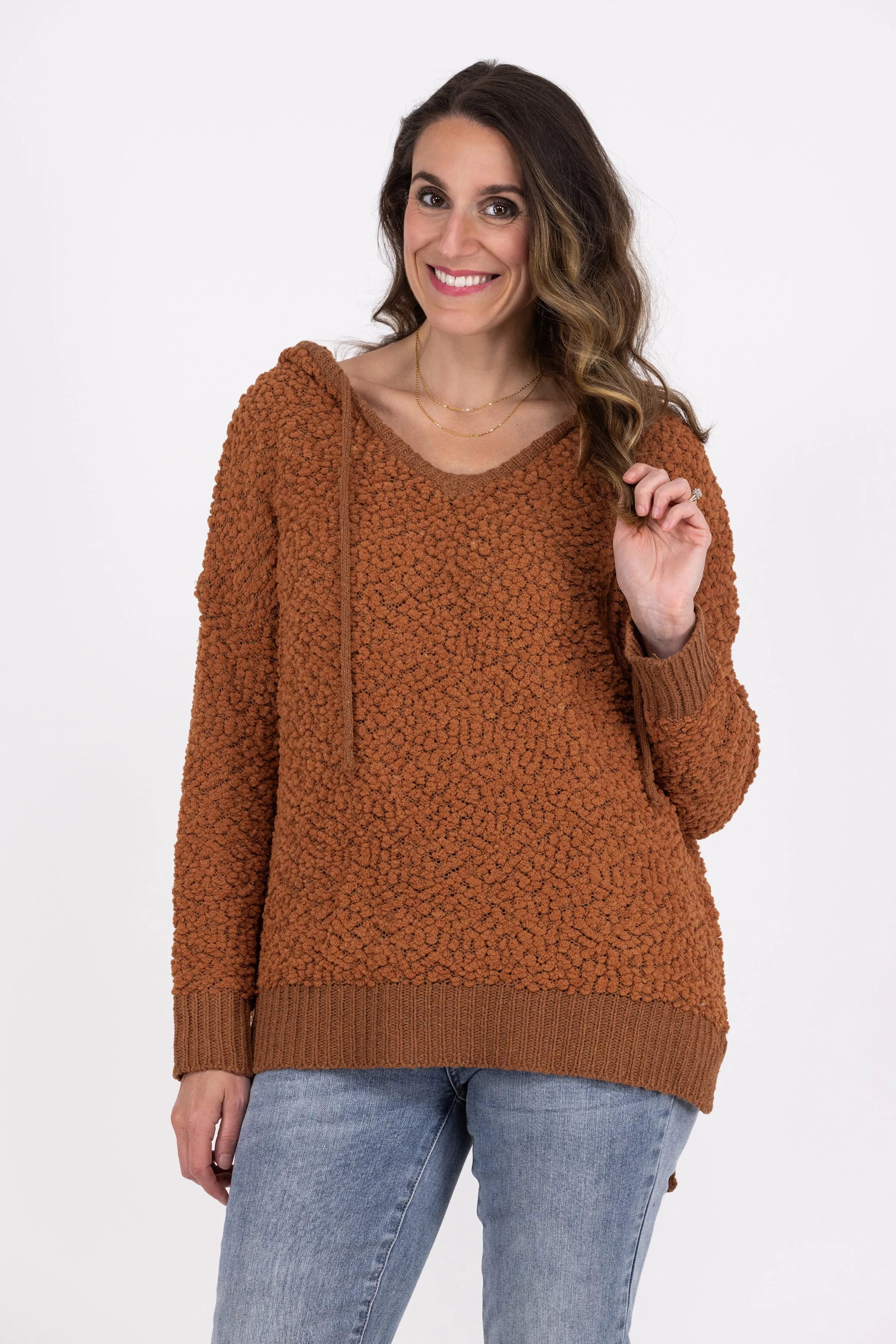 Perfectly For Popcorn Women's V-Neck Hooded Sweater