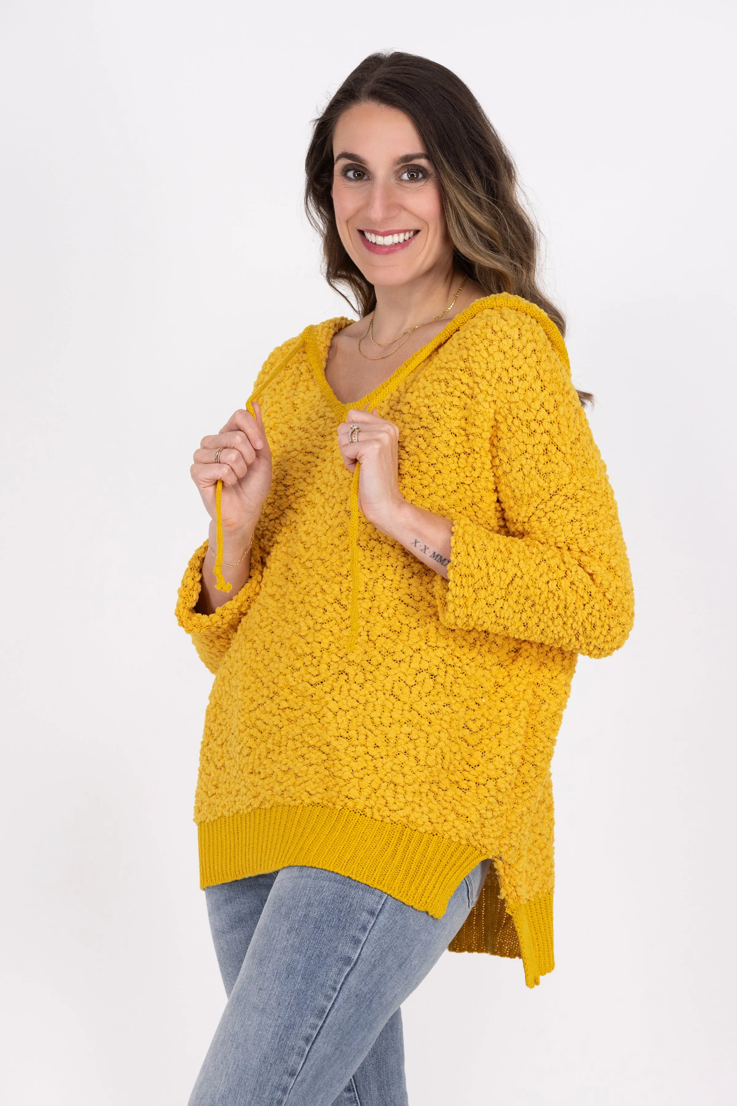 Perfectly For Popcorn Women's V-Neck Hooded Sweater