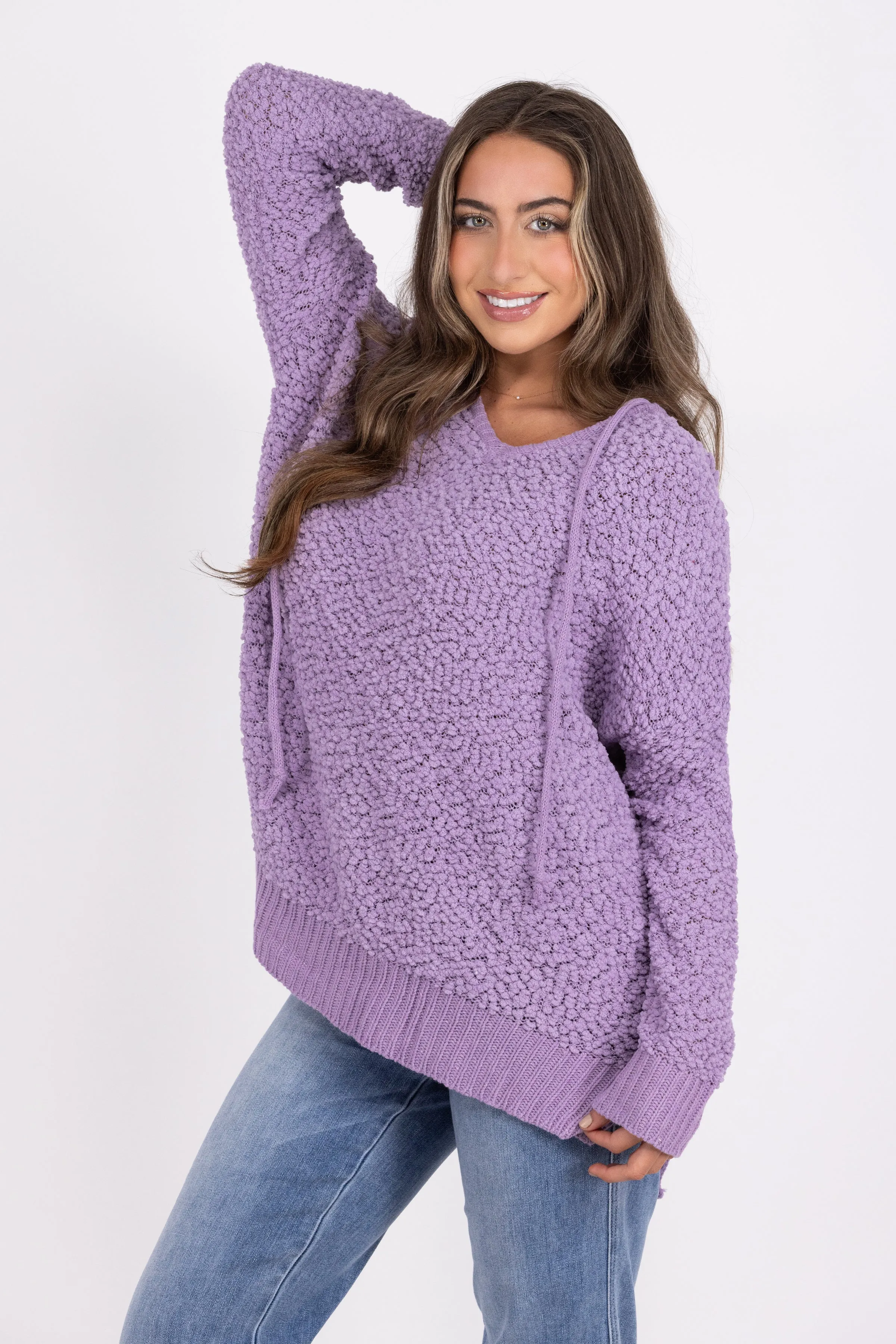 Perfectly For Popcorn Women's V-Neck Hooded Sweater