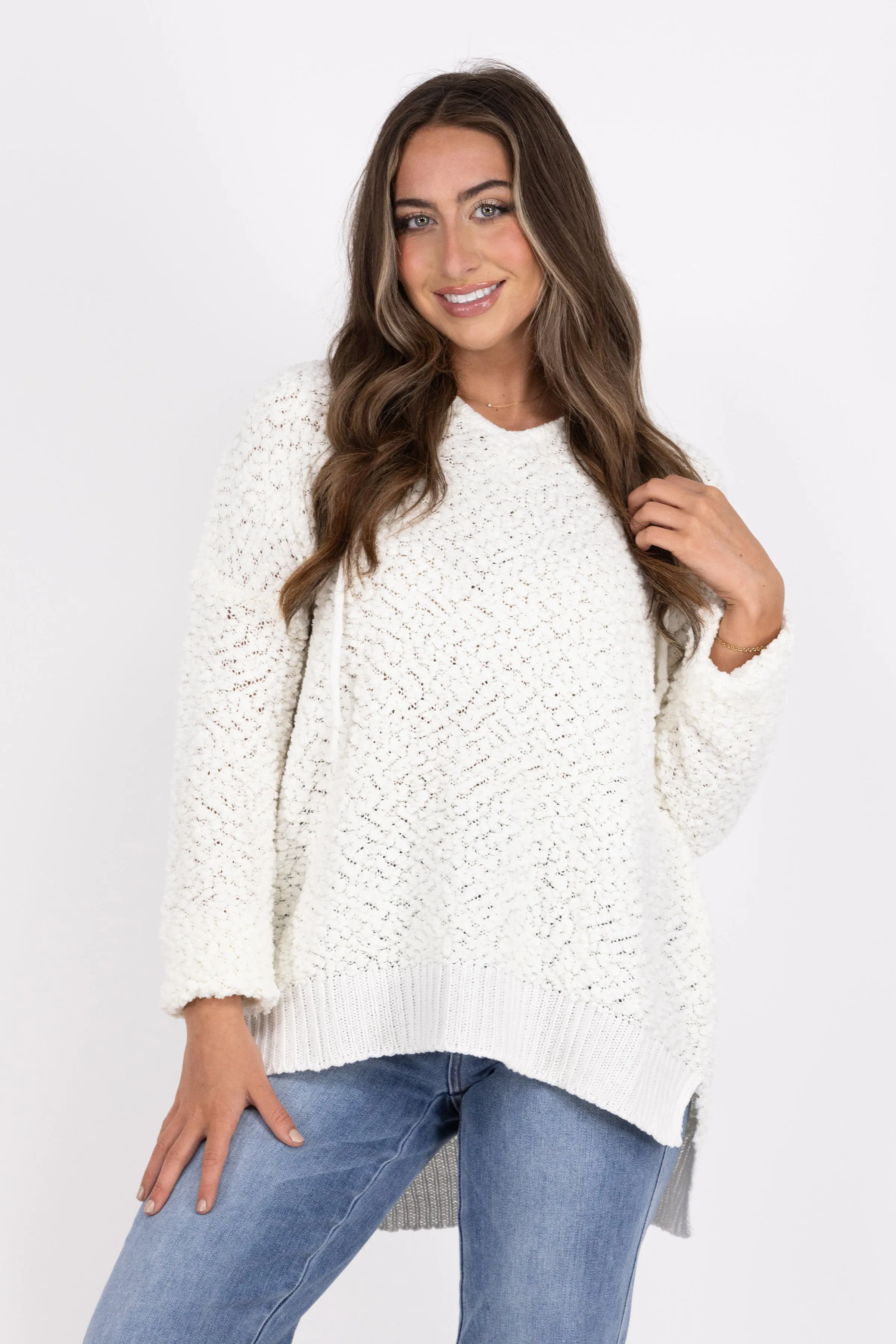 Perfectly For Popcorn Women's V-Neck Hooded Sweater