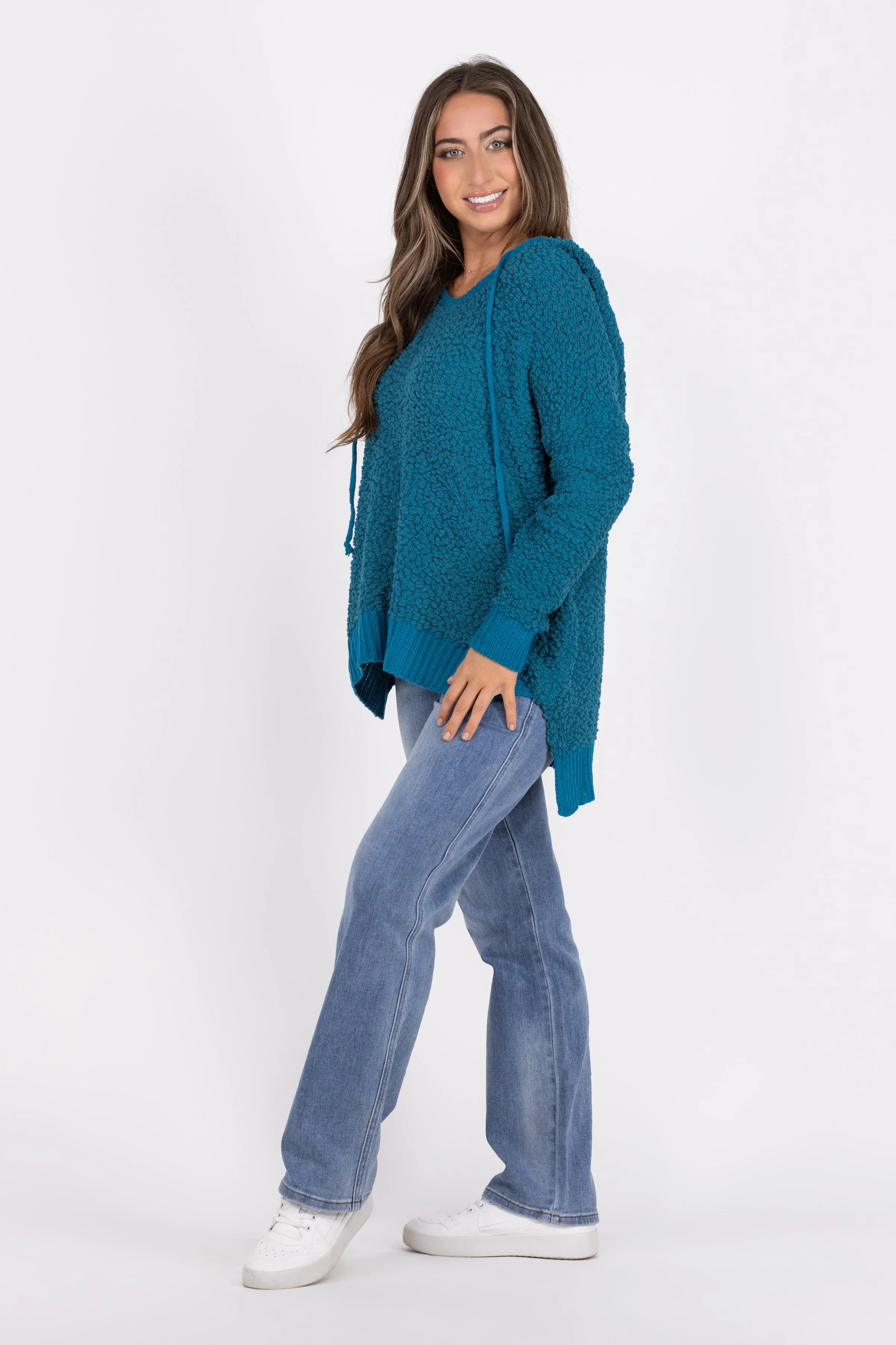 Perfectly For Popcorn Women's V-Neck Hooded Sweater