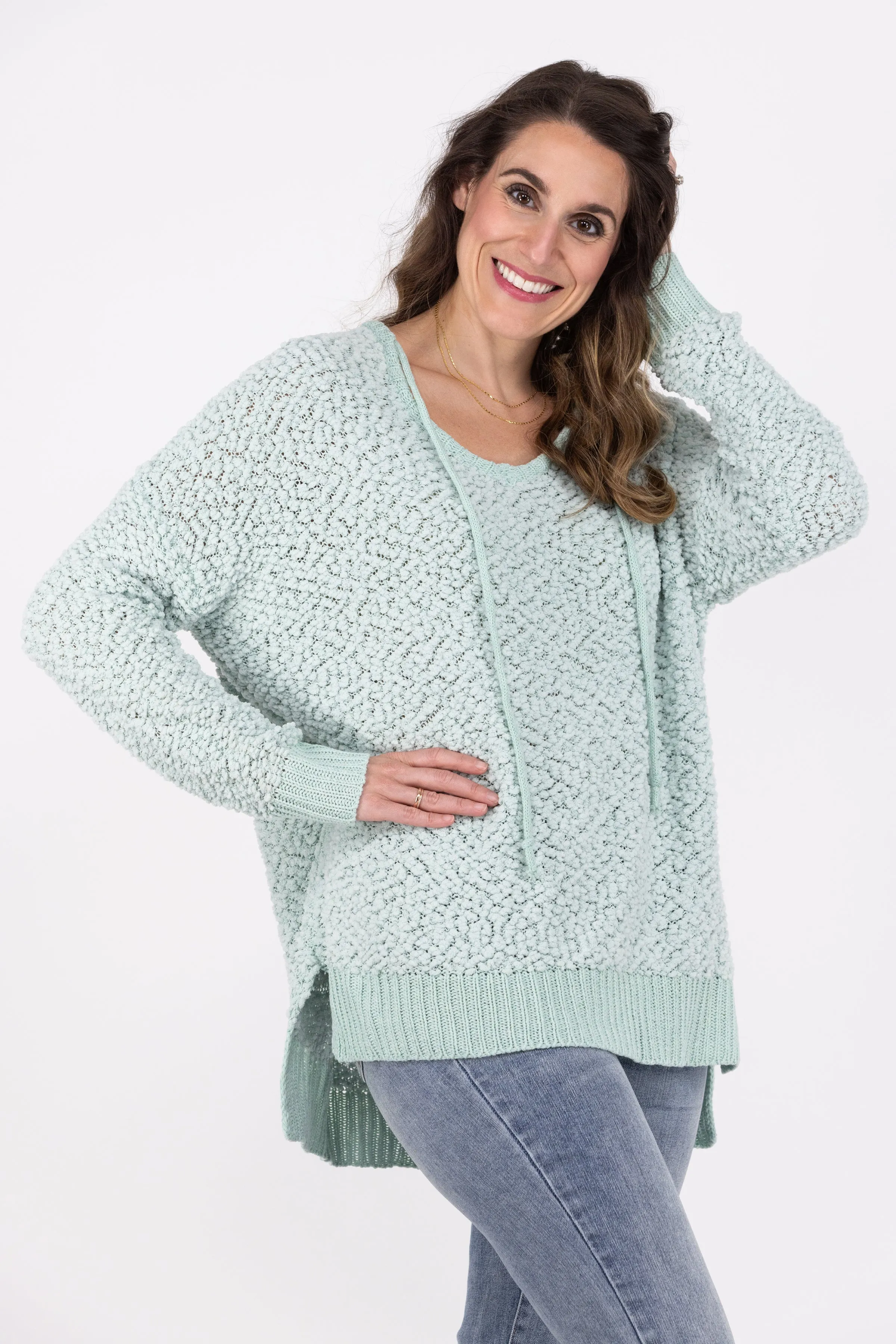 Perfectly For Popcorn Women's V-Neck Hooded Sweater