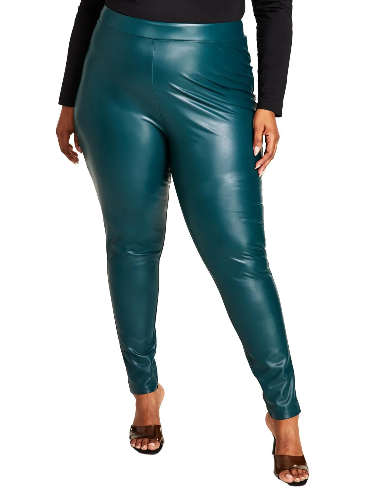 Plus Womens Faux Leather High Rise Leggings