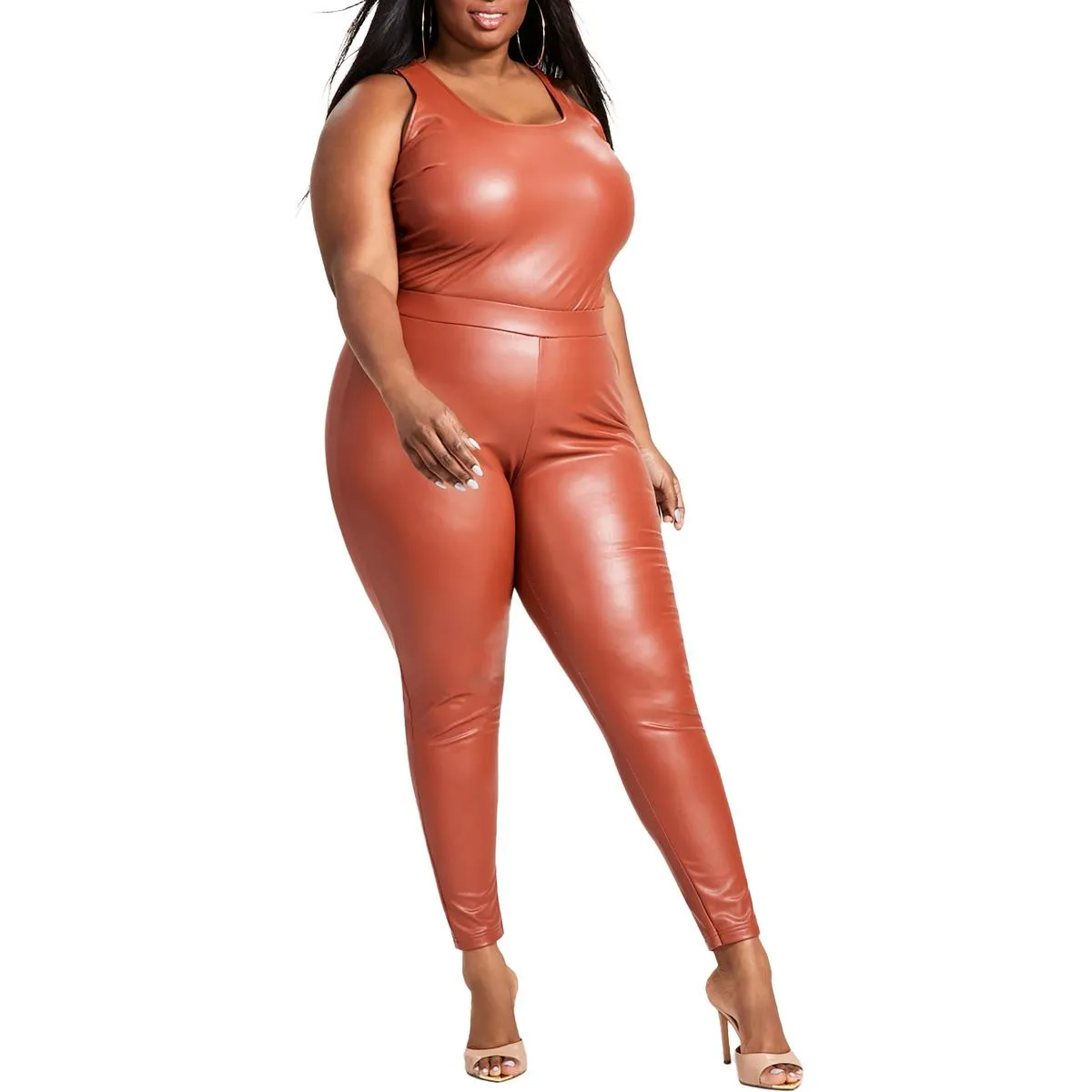Plus Womens Faux Leather High Rise Leggings