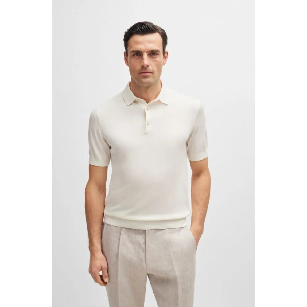 Polo-collar regular-fit sweater in silk and cotton