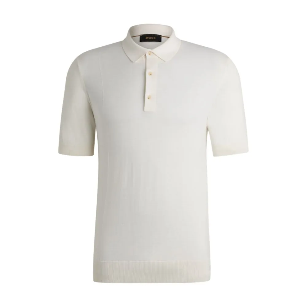 Polo-collar regular-fit sweater in silk and cotton