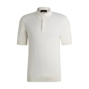 Polo-collar regular-fit sweater in silk and cotton