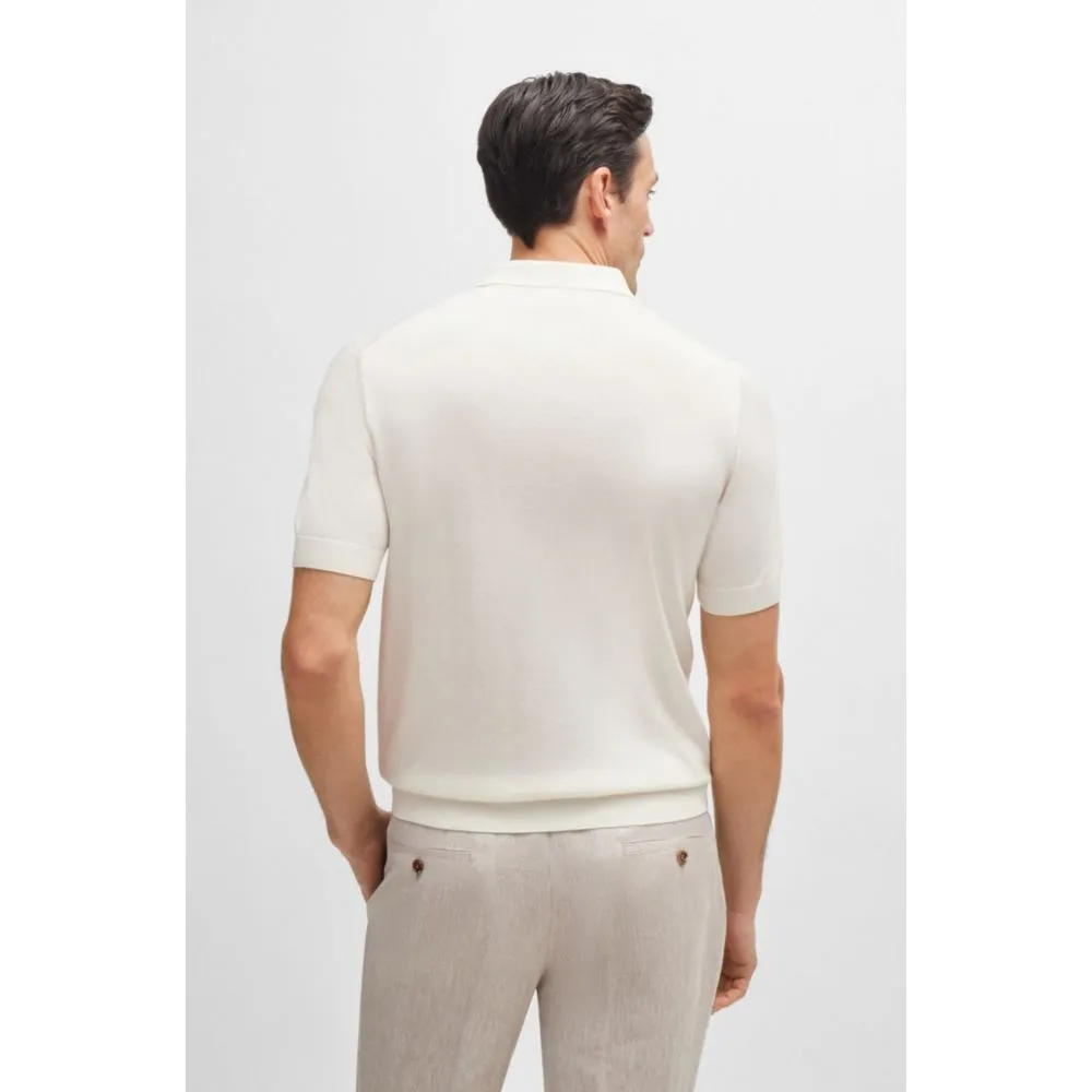 Polo-collar regular-fit sweater in silk and cotton