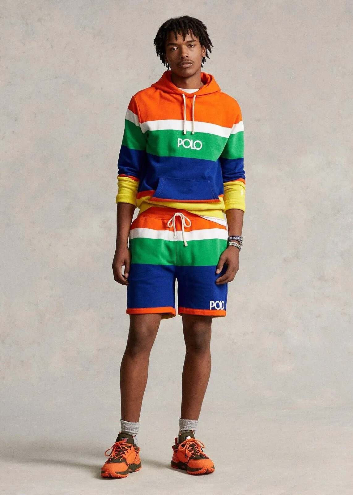 Polo Ralph Lauren 710901575001 Shorts Men Orange Multi Colorblock Striped MXX153