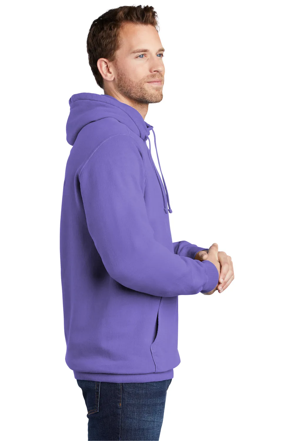 Port & Company Mens Beach Wash Fleece Hooded Sweatshirt Hoodie w/ Pouch Pocket - Amethyst Purple
