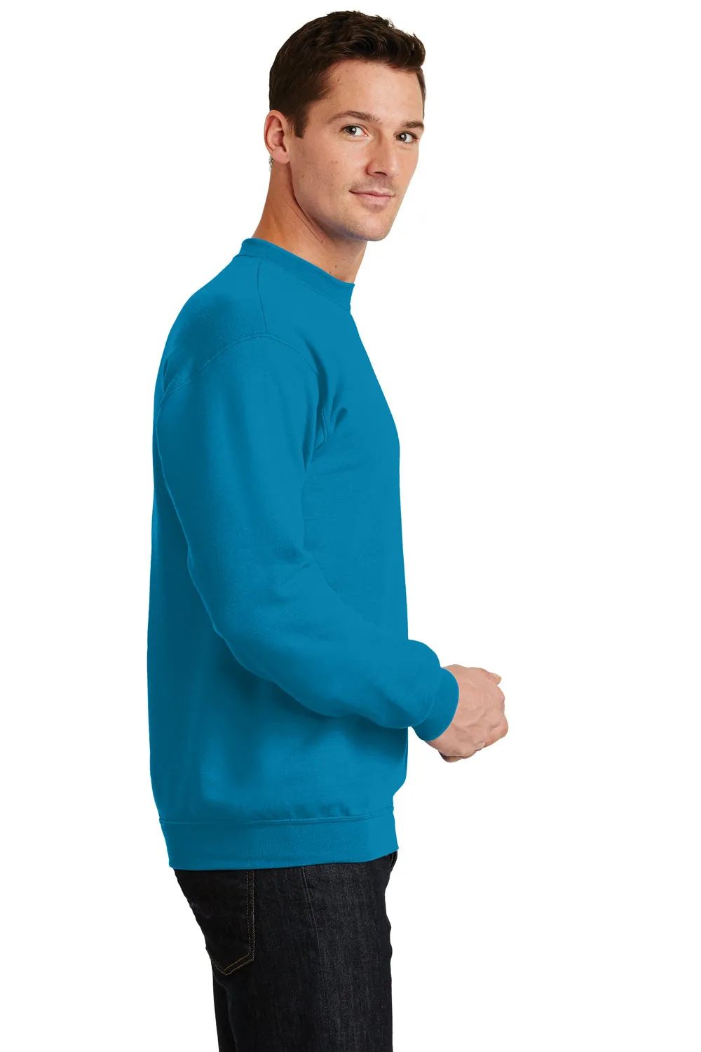 Port & Company Mens Core Pill Resistant Fleece Crewneck Sweatshirt - Neon Blue
