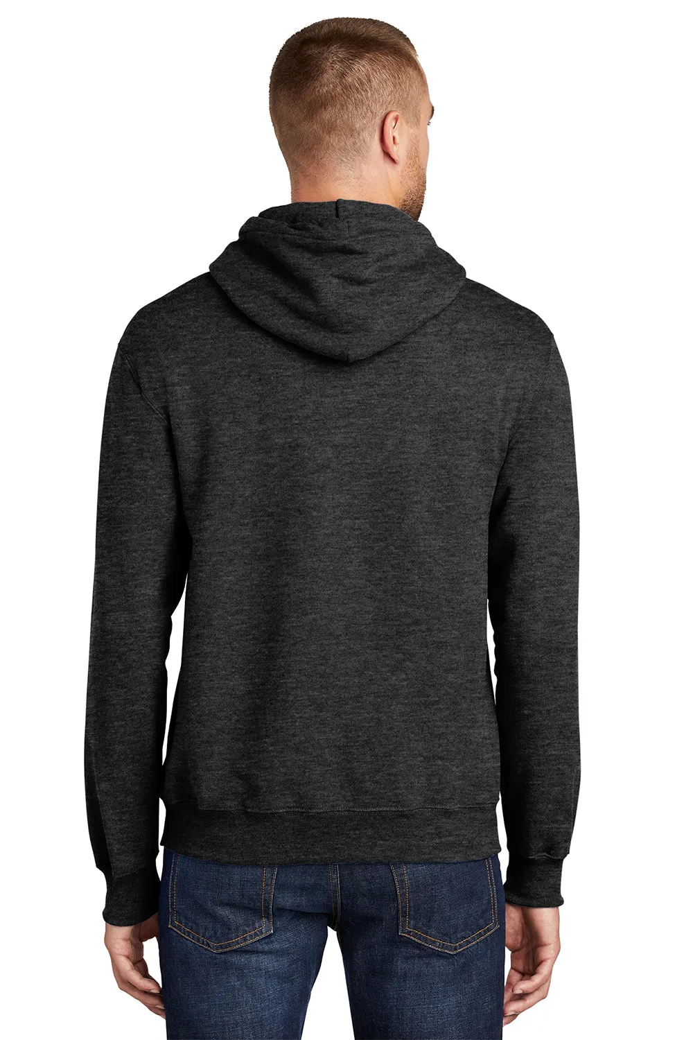Port & Company Mens Essential Pill Resistant Fleece Hooded Sweatshirt Hoodie w/ Pouch Pocket - Heather Black