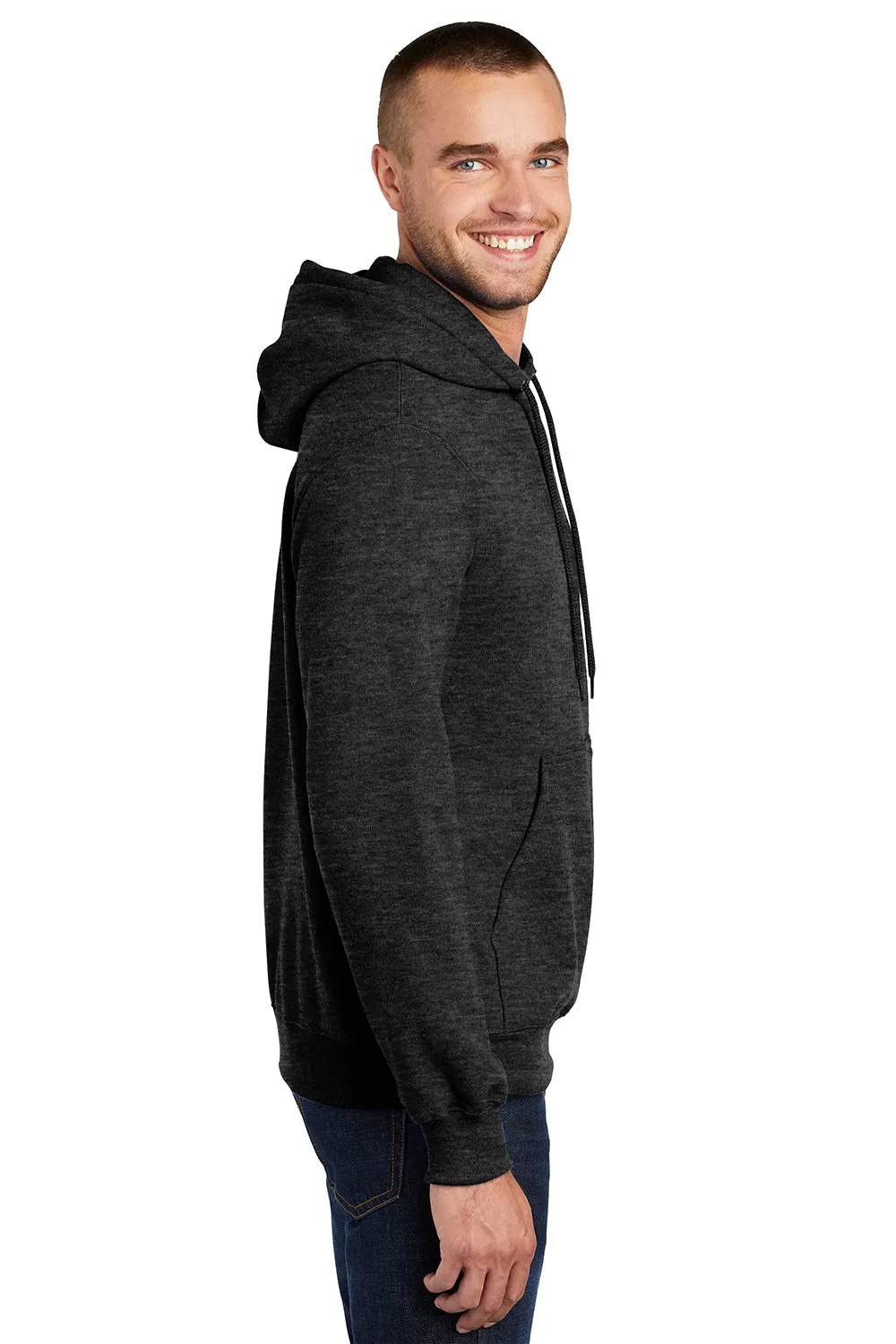 Port & Company Mens Essential Pill Resistant Fleece Hooded Sweatshirt Hoodie w/ Pouch Pocket - Heather Black