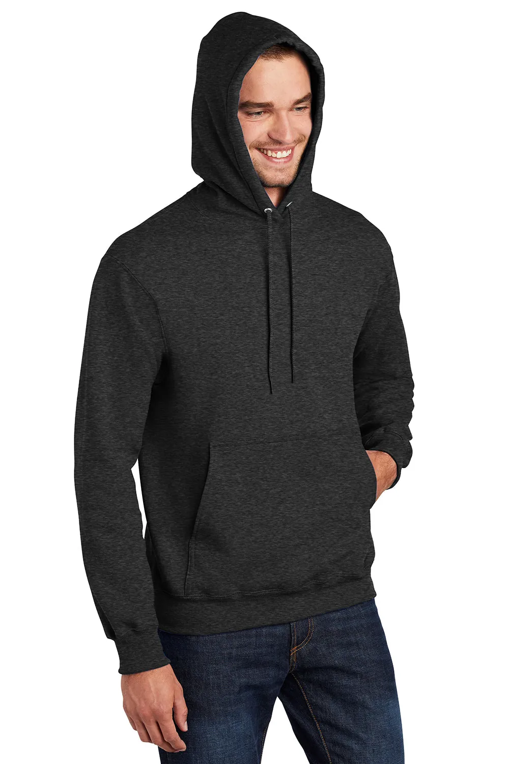 Port & Company Mens Essential Pill Resistant Fleece Hooded Sweatshirt Hoodie w/ Pouch Pocket - Heather Black