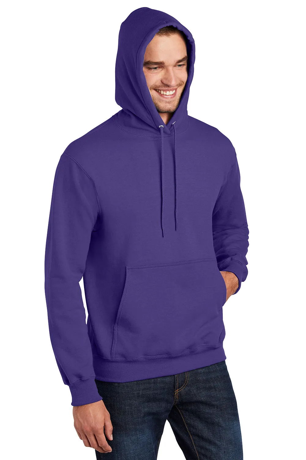 Port & Company Mens Essential Pill Resistant Fleece Hooded Sweatshirt Hoodie w/ Pouch Pocket - Purple