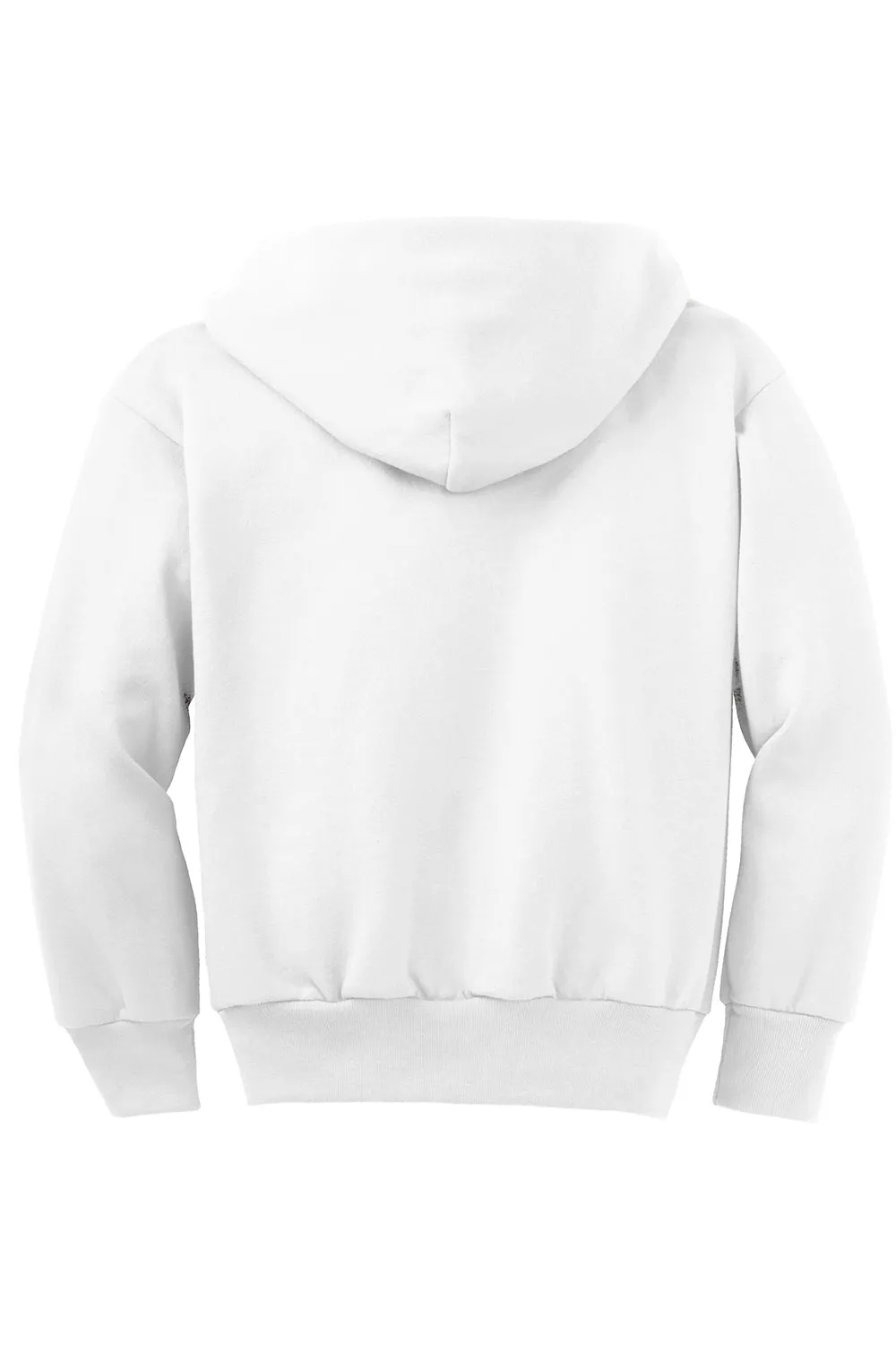 Port & Company Youth Core Pill Resistant Fleece Full Zip Hooded Sweatshirt Hoodie w/ Pockets - White