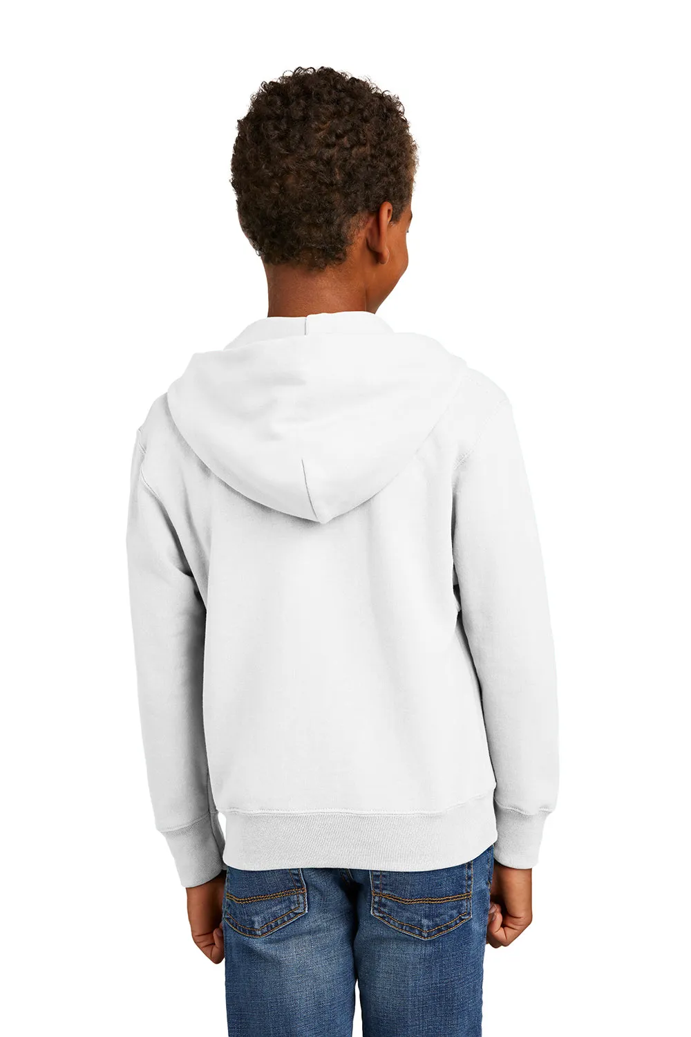 Port & Company Youth Core Pill Resistant Fleece Full Zip Hooded Sweatshirt Hoodie w/ Pockets - White