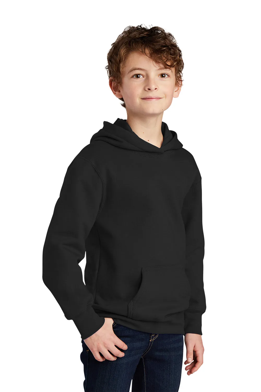 Port & Company Youth Fan Favorite Fleece Hooded Sweatshirt Hoodie w/ Pouch Pocket - Jet Black