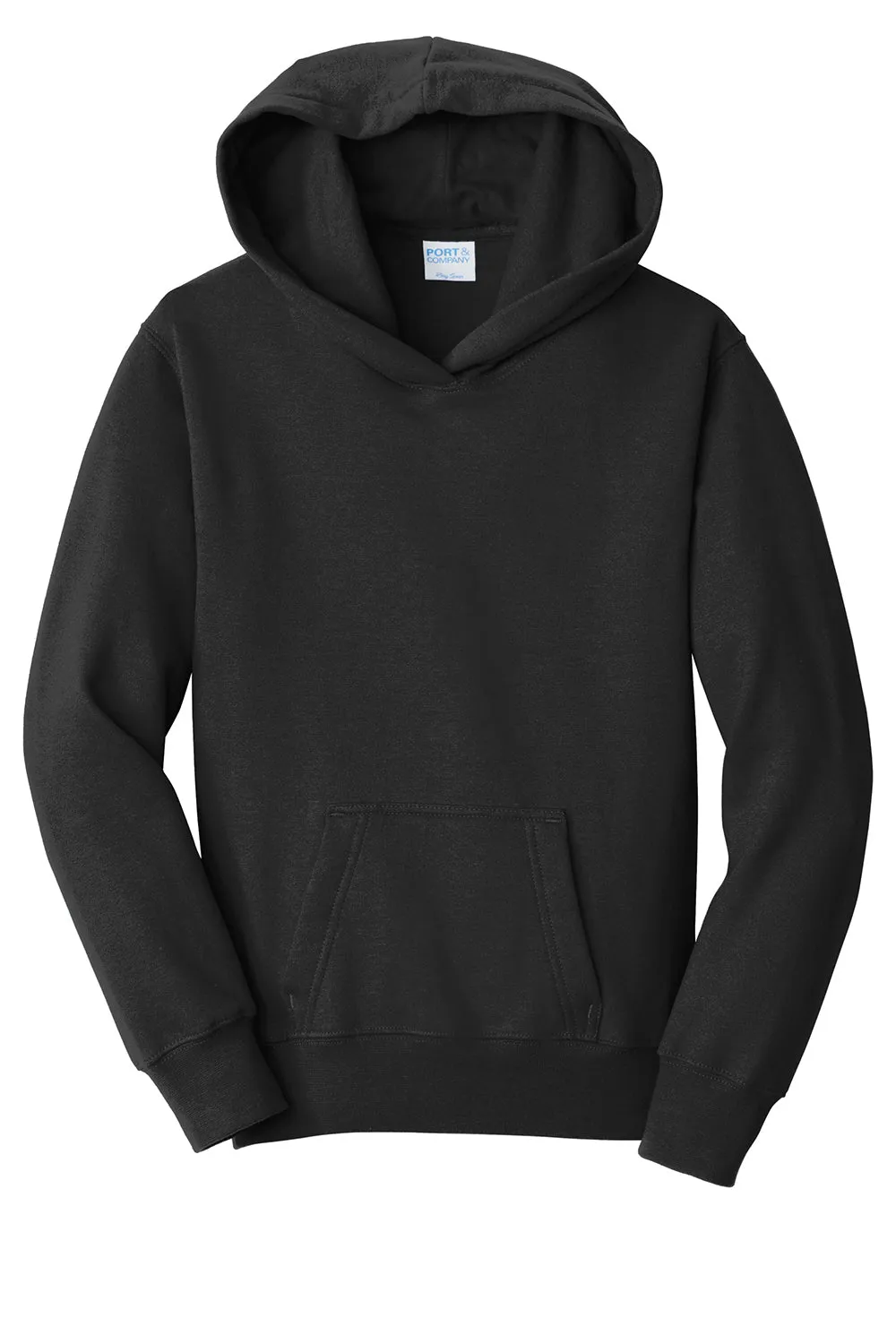 Port & Company Youth Fan Favorite Fleece Hooded Sweatshirt Hoodie w/ Pouch Pocket - Jet Black