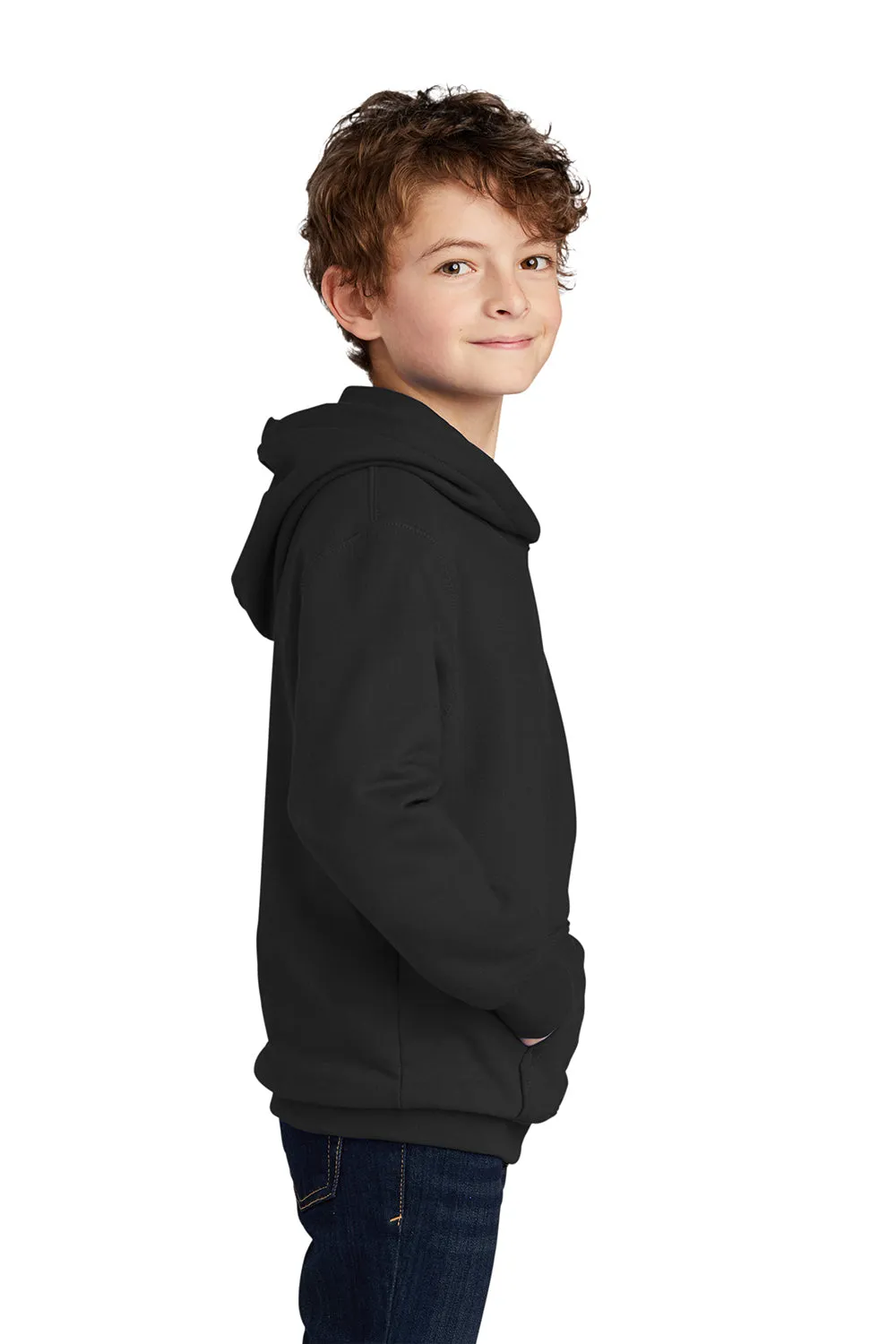 Port & Company Youth Fan Favorite Fleece Hooded Sweatshirt Hoodie w/ Pouch Pocket - Jet Black