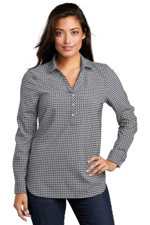 Port Authority Womens City Moisture Wicking Long Sleeve Polo Shirt - Graphite Grey/White