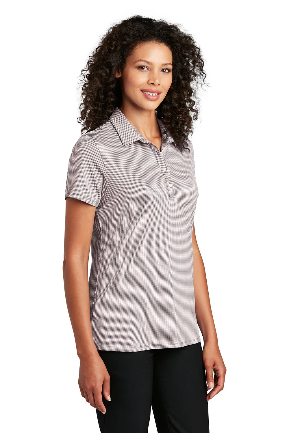 Port Authority Womens Gingham Moisture Wicking Short Sleeve Polo Shirt - Gusty Grey/White - Closeout