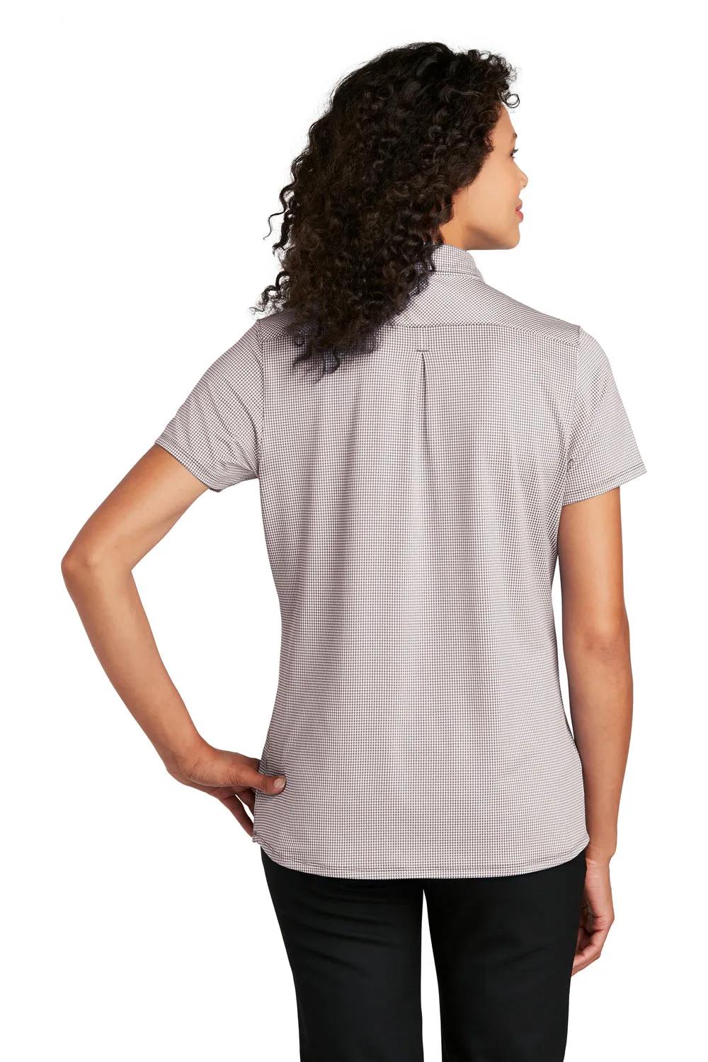 Port Authority Womens Gingham Moisture Wicking Short Sleeve Polo Shirt - Gusty Grey/White - Closeout
