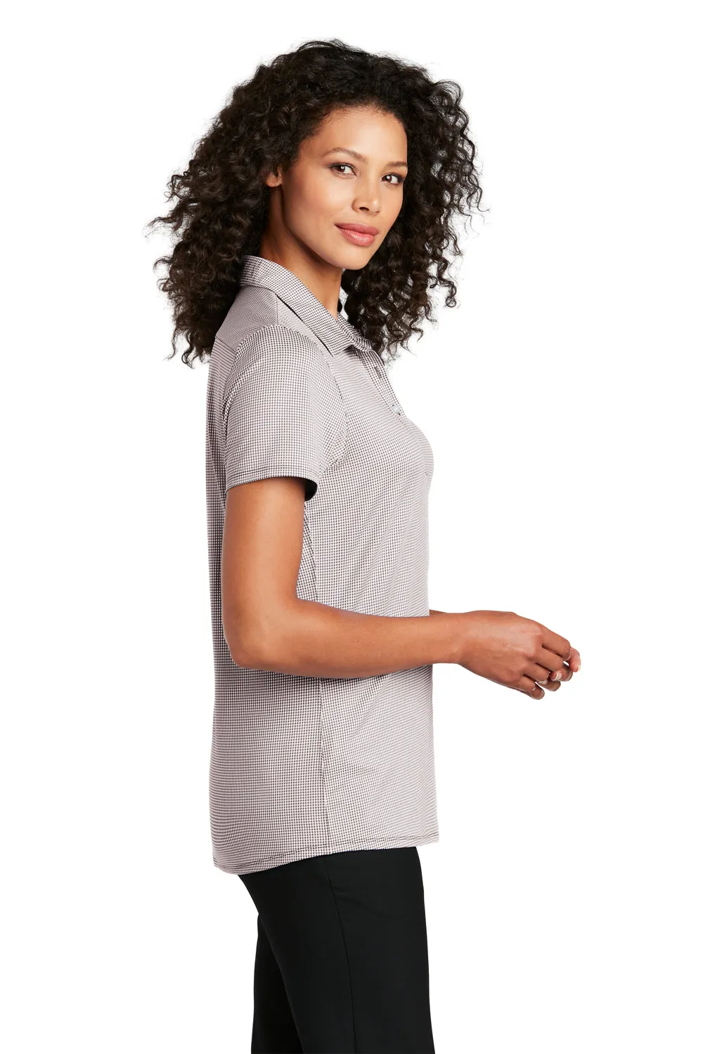 Port Authority Womens Gingham Moisture Wicking Short Sleeve Polo Shirt - Gusty Grey/White - Closeout