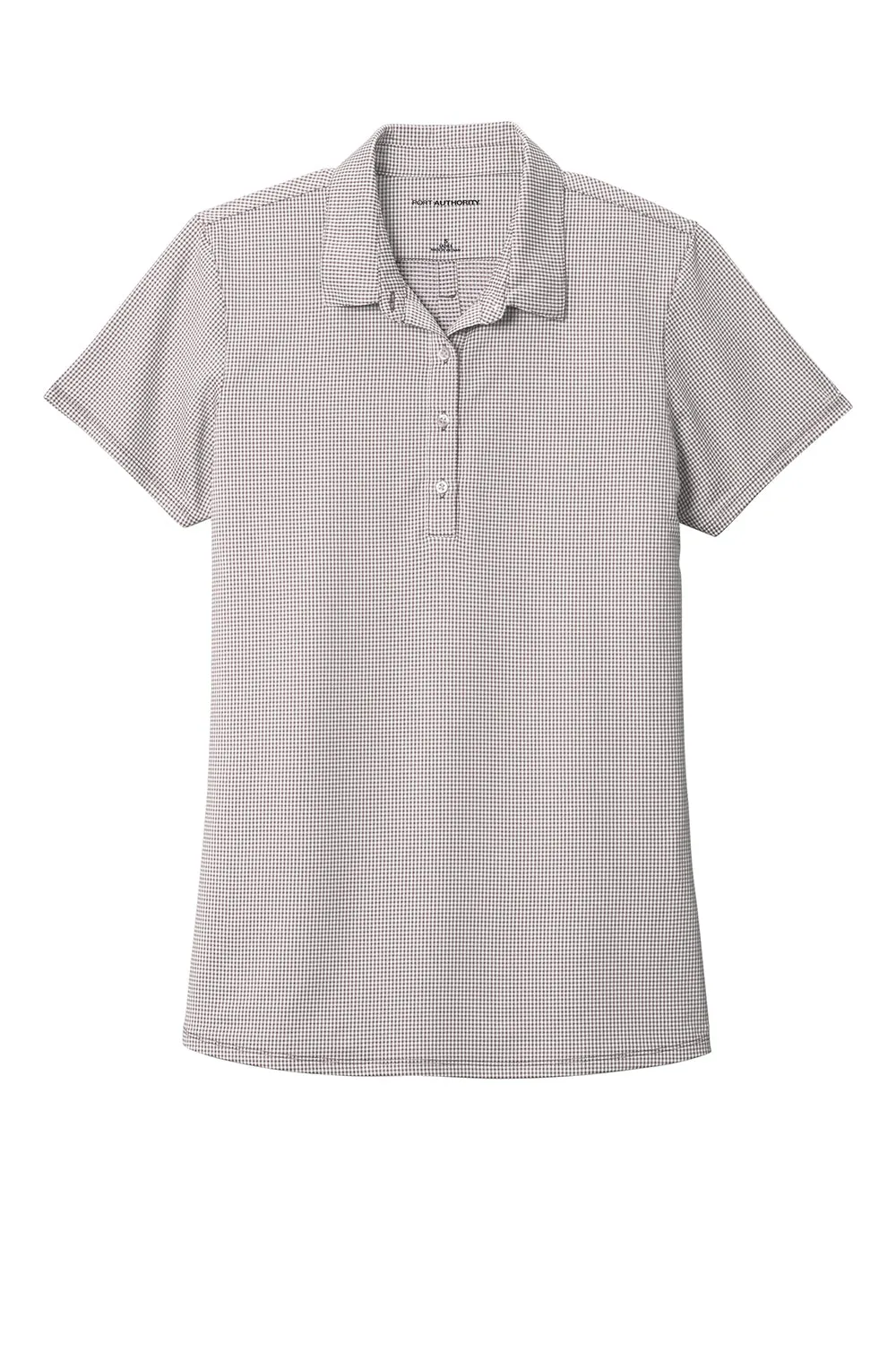 Port Authority Womens Gingham Moisture Wicking Short Sleeve Polo Shirt - Gusty Grey/White - Closeout