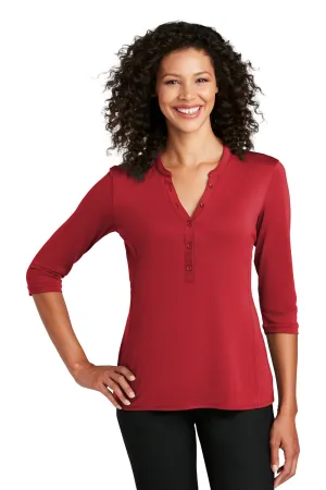 Port Authority Womens Moisture Wicking 3/4 Sleeve Polo Shirt - Rich Red