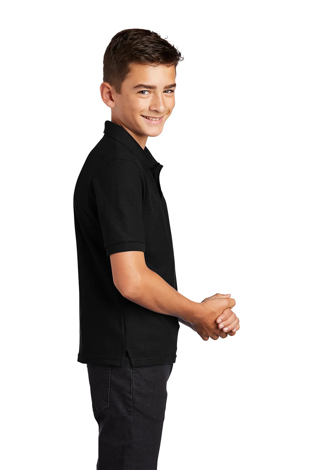 Port Authority Youth Silk Touch Wrinkle Resistant Short Sleeve Polo Shirt - Black