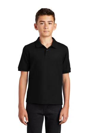 Port Authority Youth Silk Touch Wrinkle Resistant Short Sleeve Polo Shirt - Black
