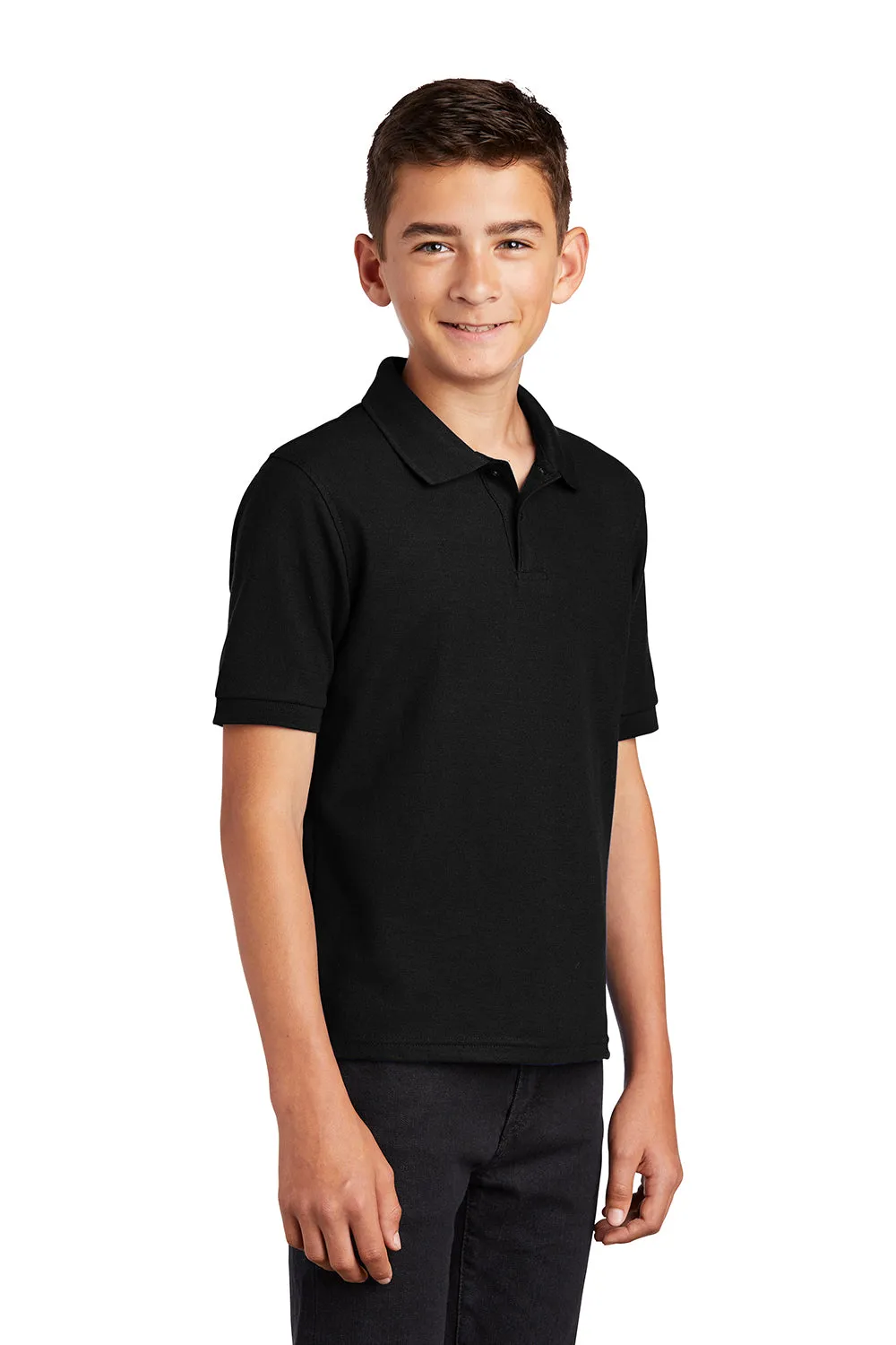 Port Authority Youth Silk Touch Wrinkle Resistant Short Sleeve Polo Shirt - Black