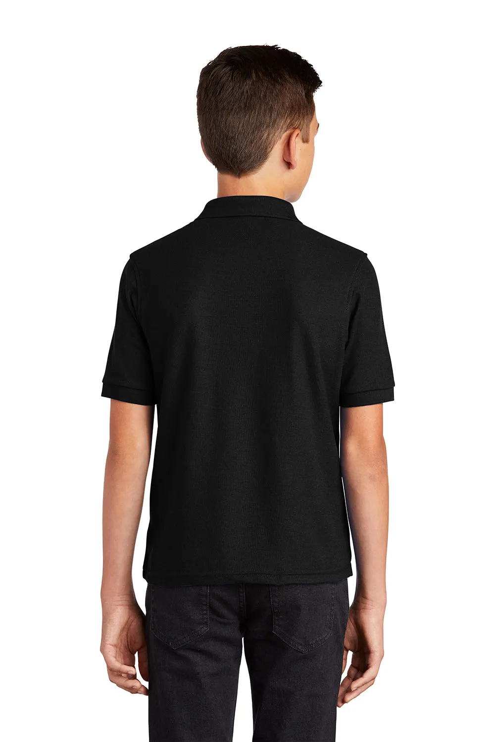 Port Authority Youth Silk Touch Wrinkle Resistant Short Sleeve Polo Shirt - Black