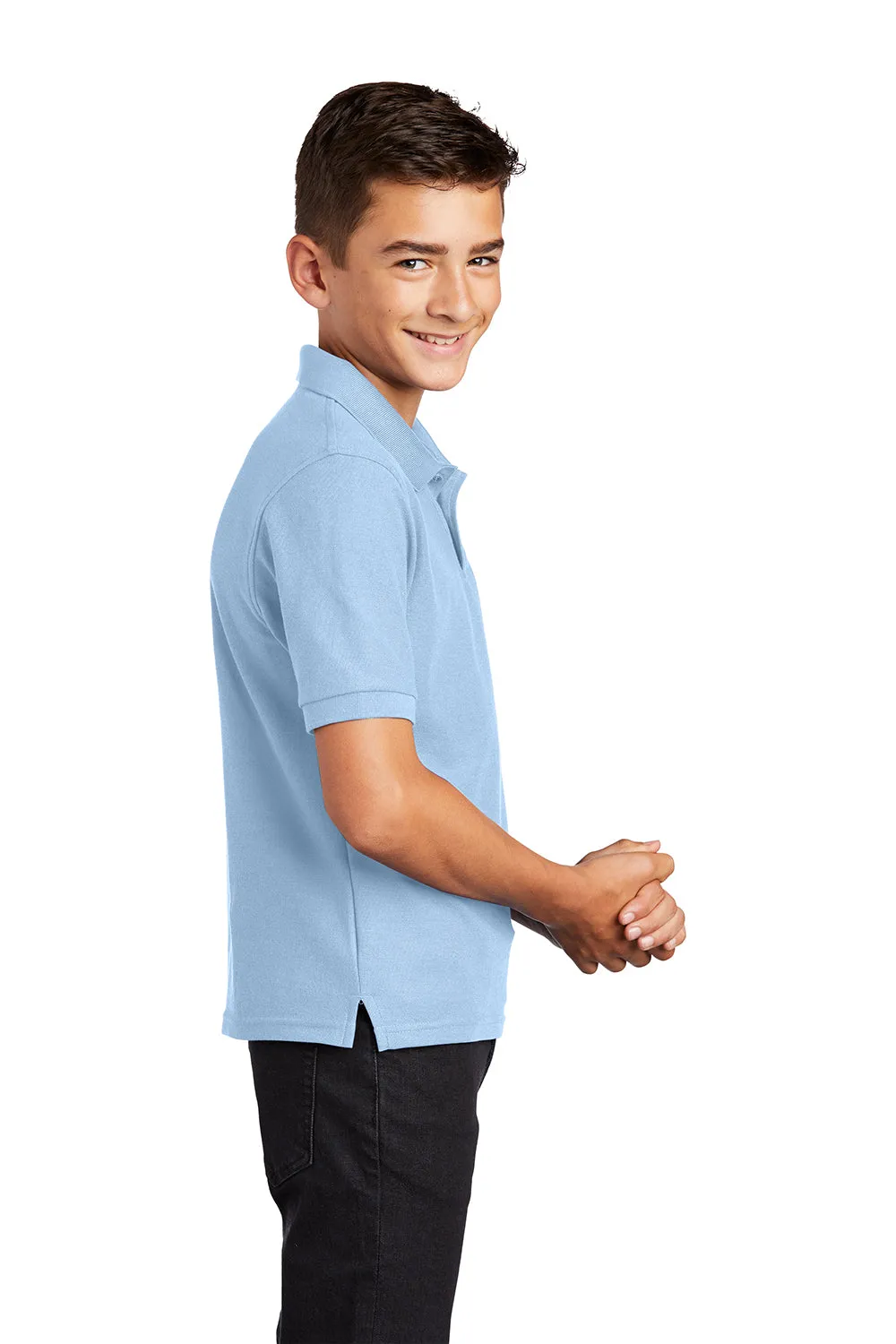 Port Authority Youth Silk Touch Wrinkle Resistant Short Sleeve Polo Shirt - Light Blue